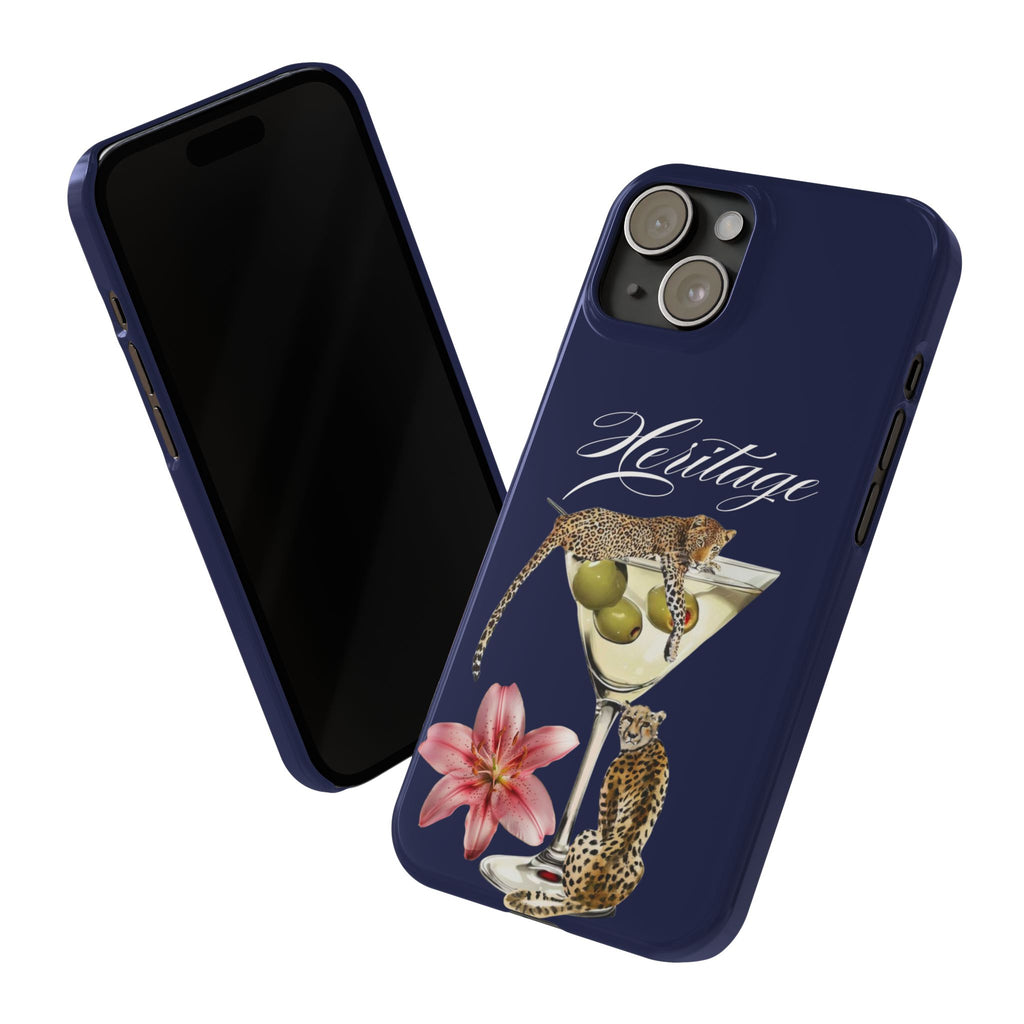 Heritage Cheetah Martini Slim Phone Case — Floral Cocktail Design