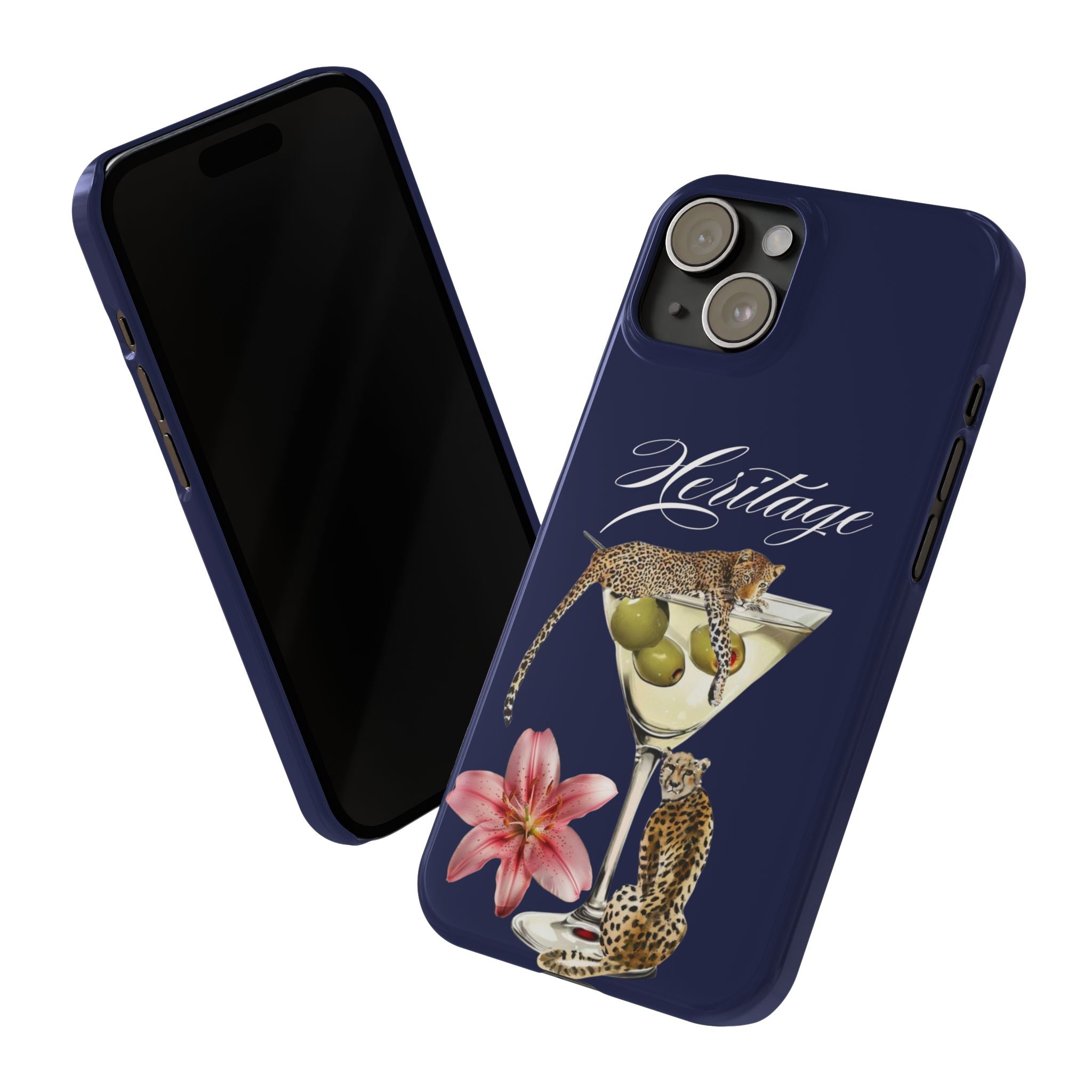 Heritage Cheetah Martini Slim Phone Case — Floral Cocktail Design