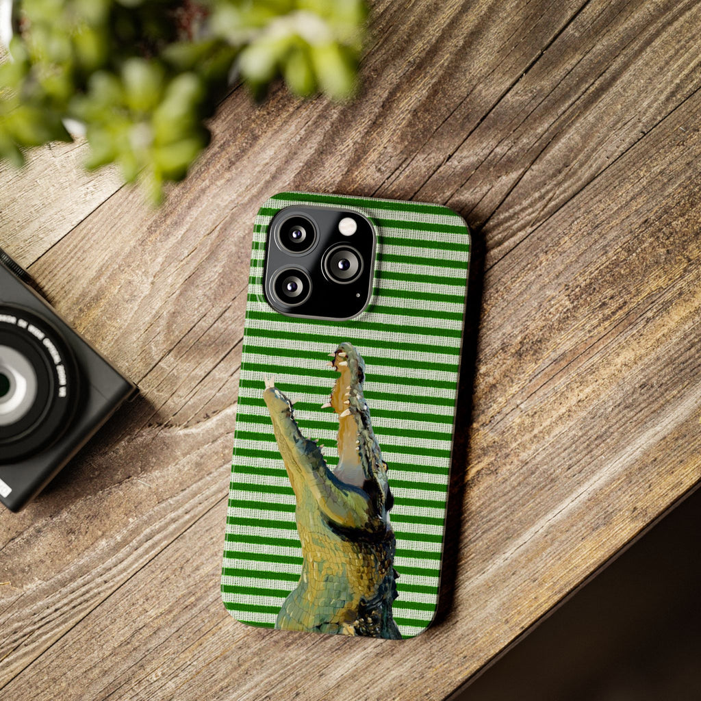 Alligator Stripes Slim Phone Case — Green Striped Gator Design