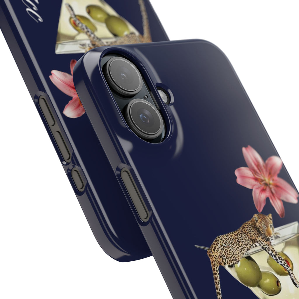 Heritage Cheetah Martini Slim Phone Case — Floral Cocktail Design