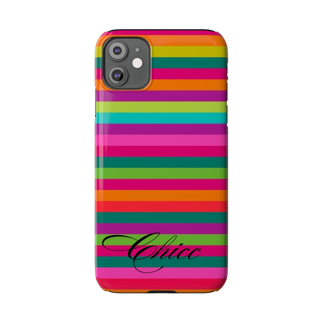 Chic Stripes Slim Phone Case — Colorful Rainbow Stripe Monogram Phone Cover