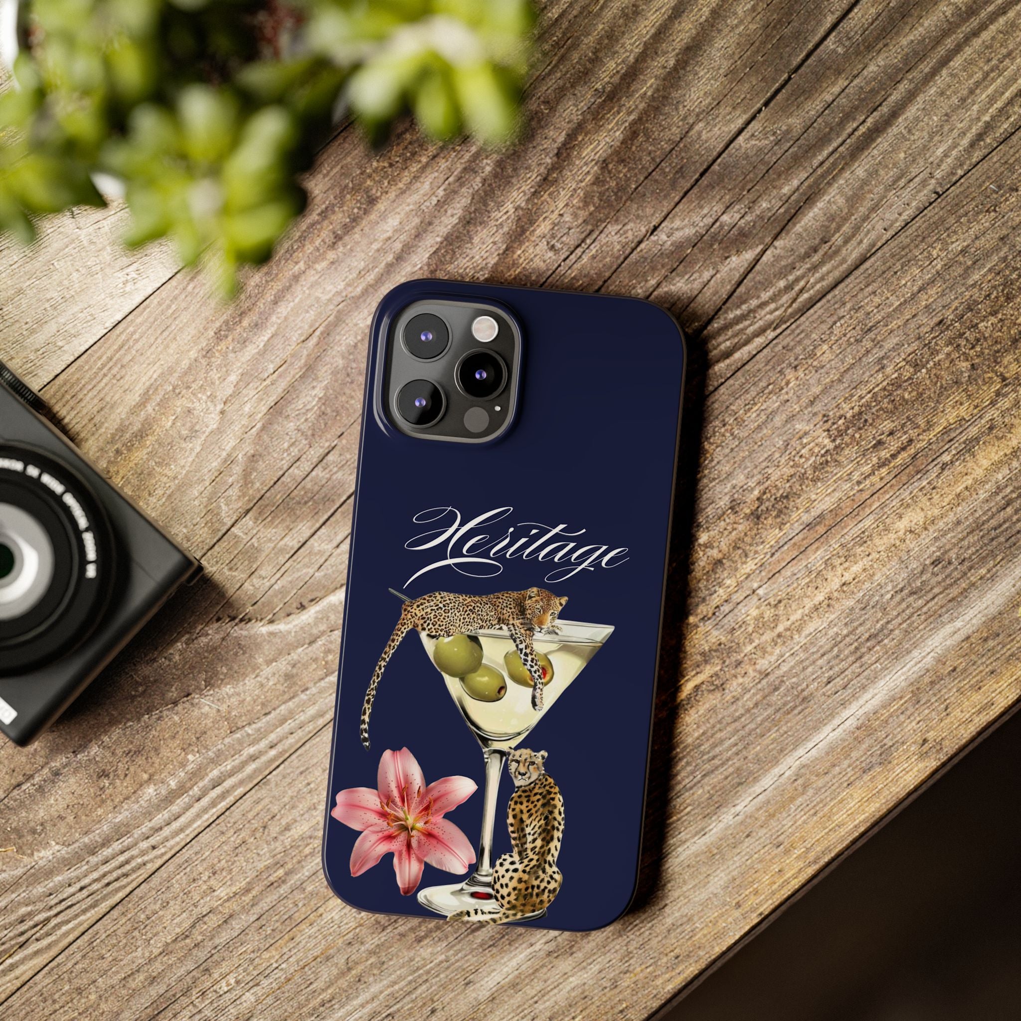 Heritage Cheetah Martini Slim Phone Case — Floral Cocktail Design