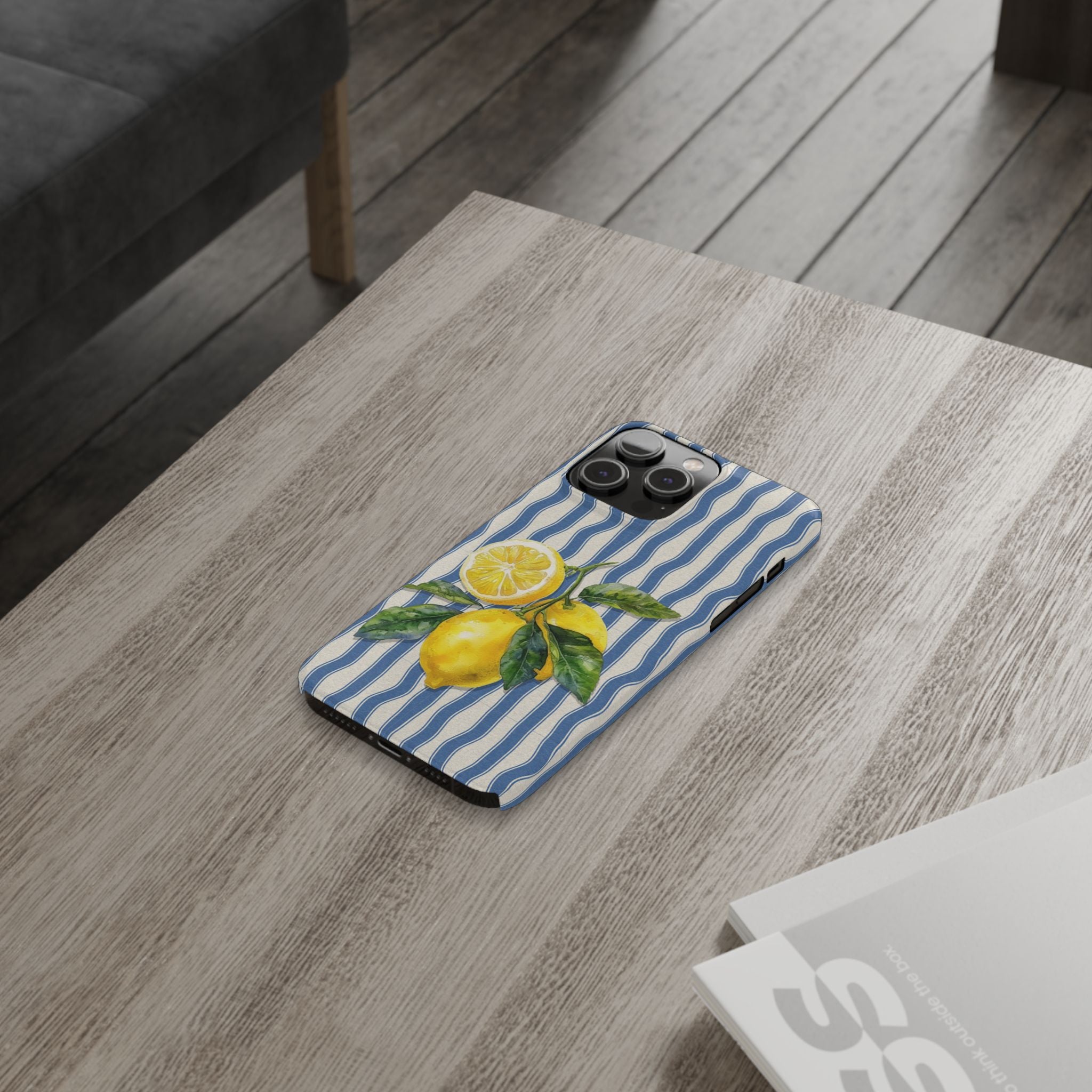 Lemon Stripe Slim Phone Case – Hand-Painted Citrus Design