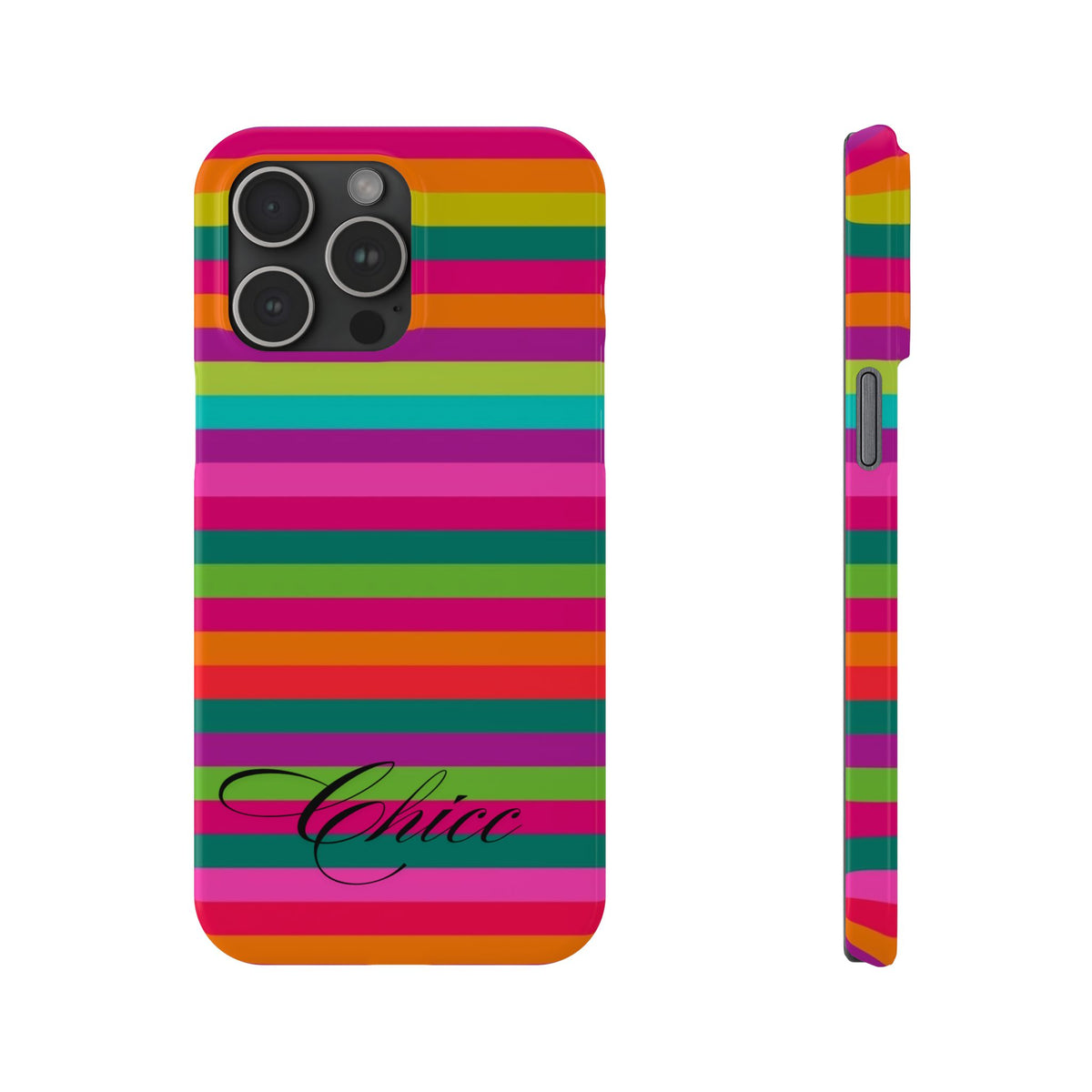 Chic Stripes Slim Phone Case — Colorful Rainbow Stripe Monogram Phone Cover