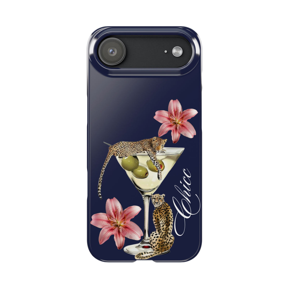 Heritage Cheetah Martini Slim Phone Case — Floral Cocktail Design