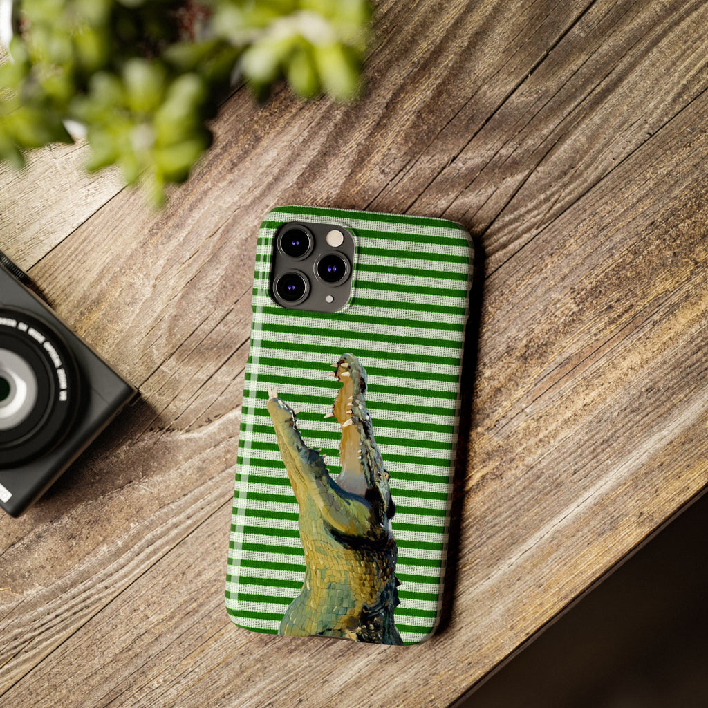 Alligator Stripes Slim Phone Case — Green Striped Gator Design