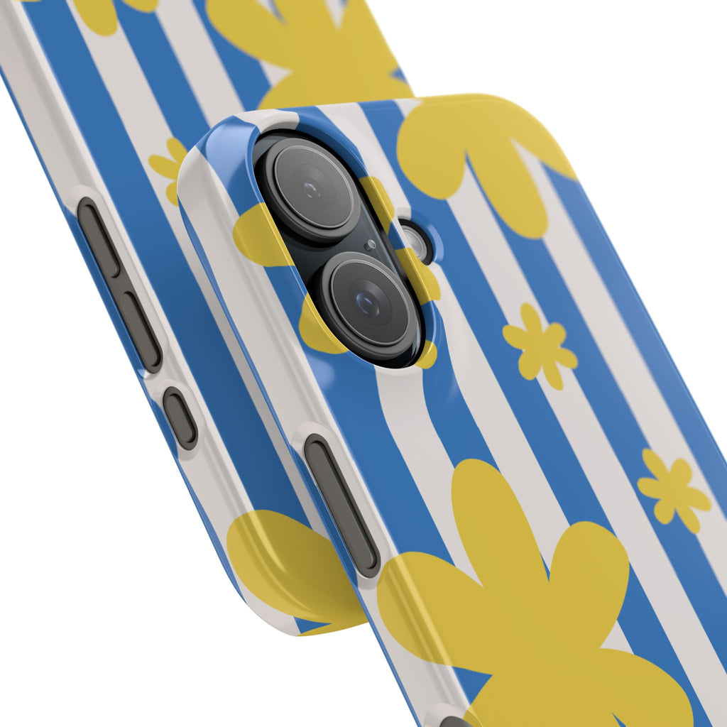 Retro Blue Stripes with Yellow Flower Pattern