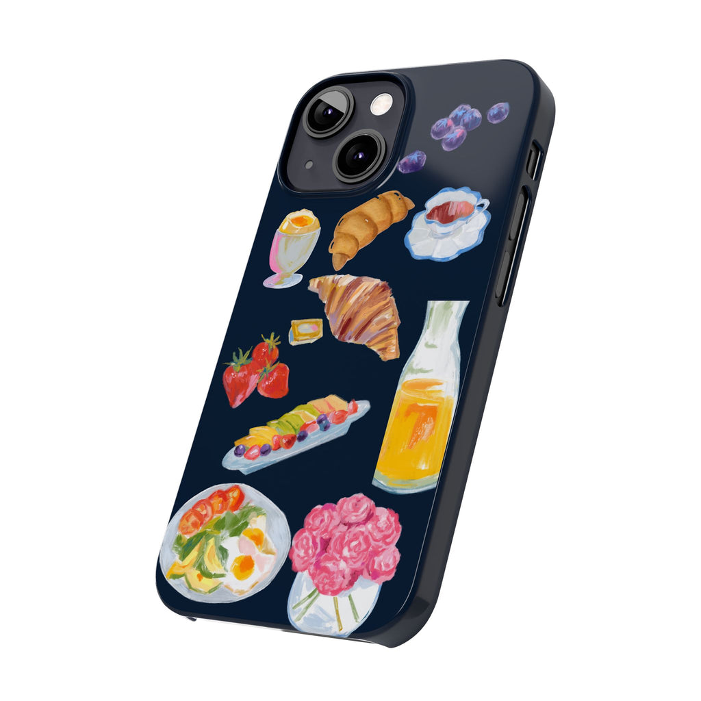 Brunch Icons Slim Phone Case — Croissant, Eggs & Juice Breakfast Design