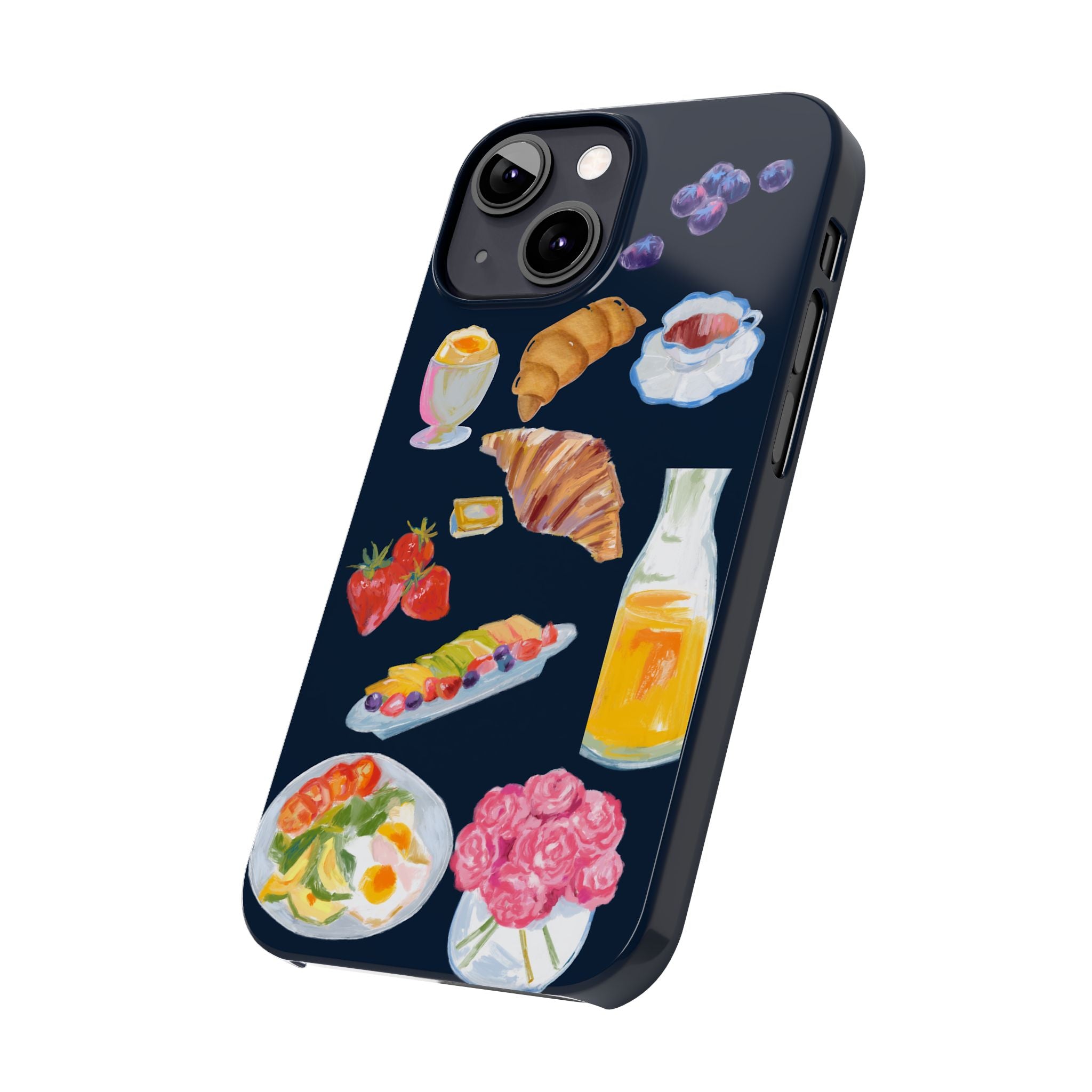 Brunch Icons Slim Phone Case — Croissant, Eggs & Juice Breakfast Design
