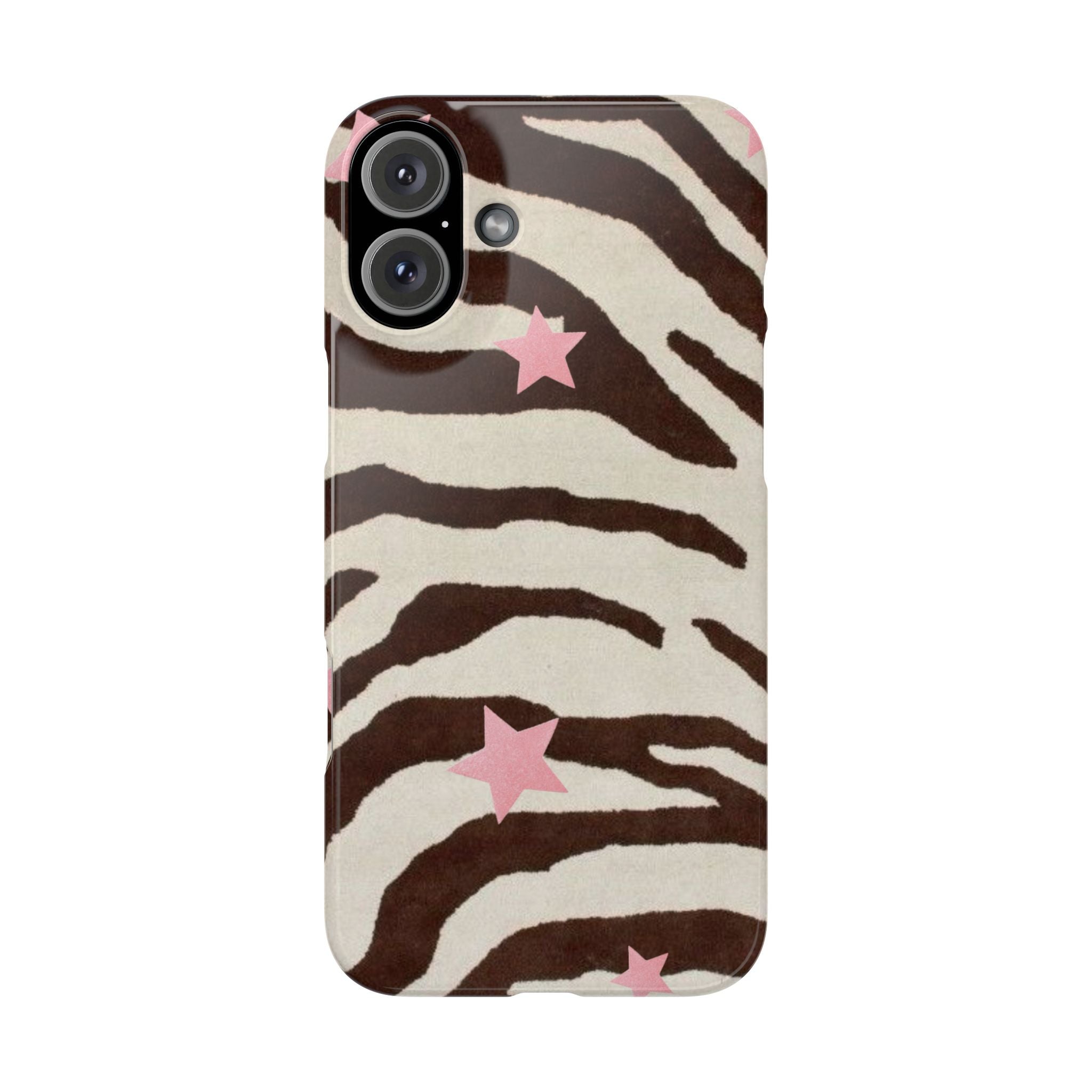 Zebra Stripe Slim Phone Case with Pink Stars – Trendy Animal Print Protector
