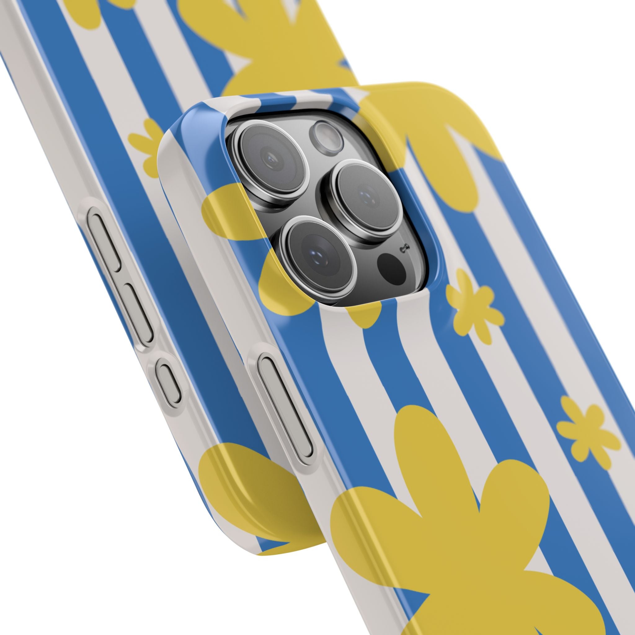 Retro Blue Stripes with Yellow Flower Pattern