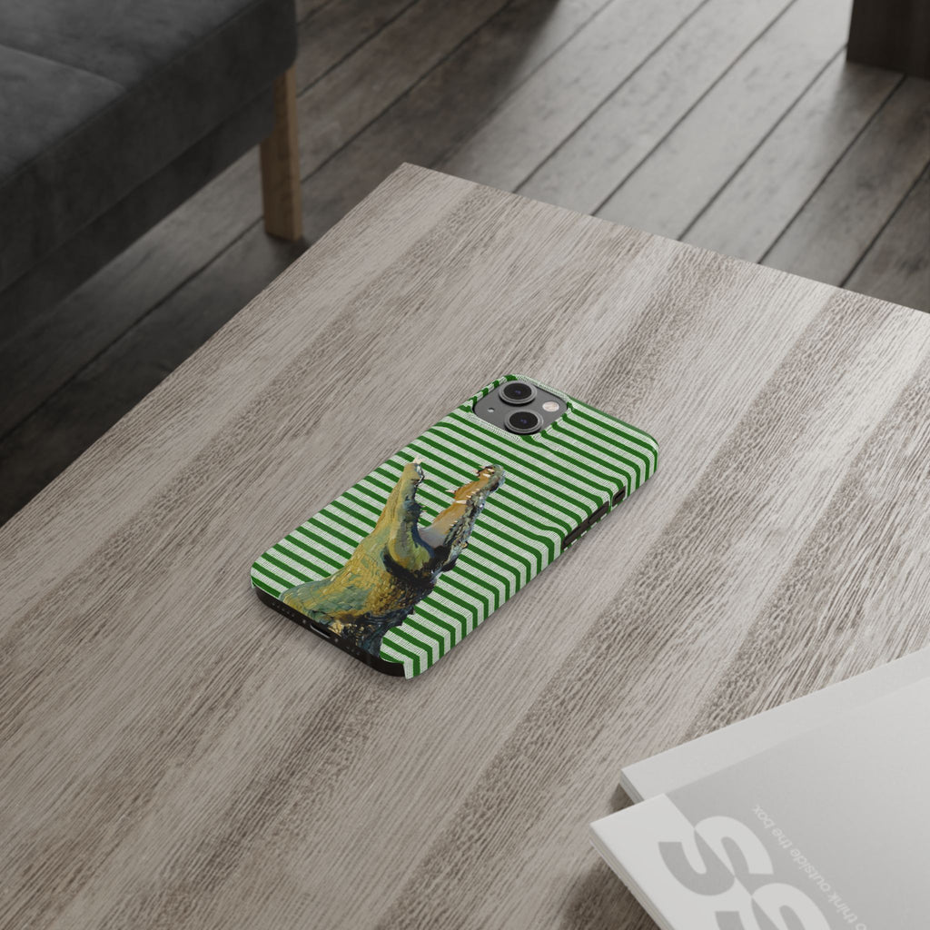 Alligator Stripes Slim Phone Case — Green Striped Gator Design