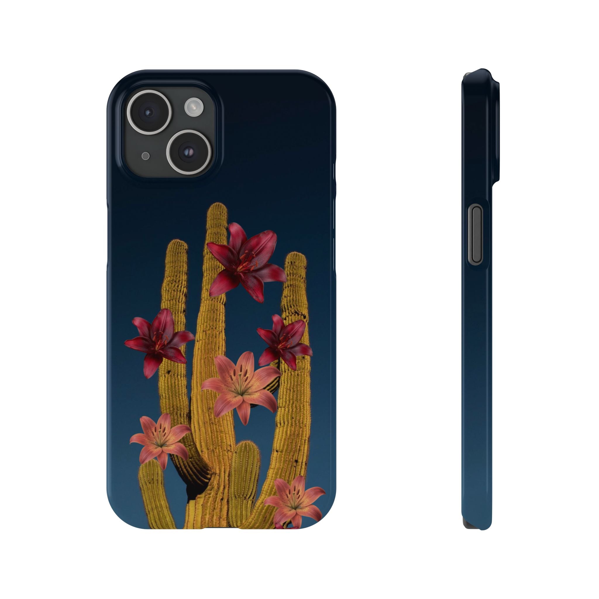 Cactus Bloom Slim Phone Case — Desert Floral Night Design