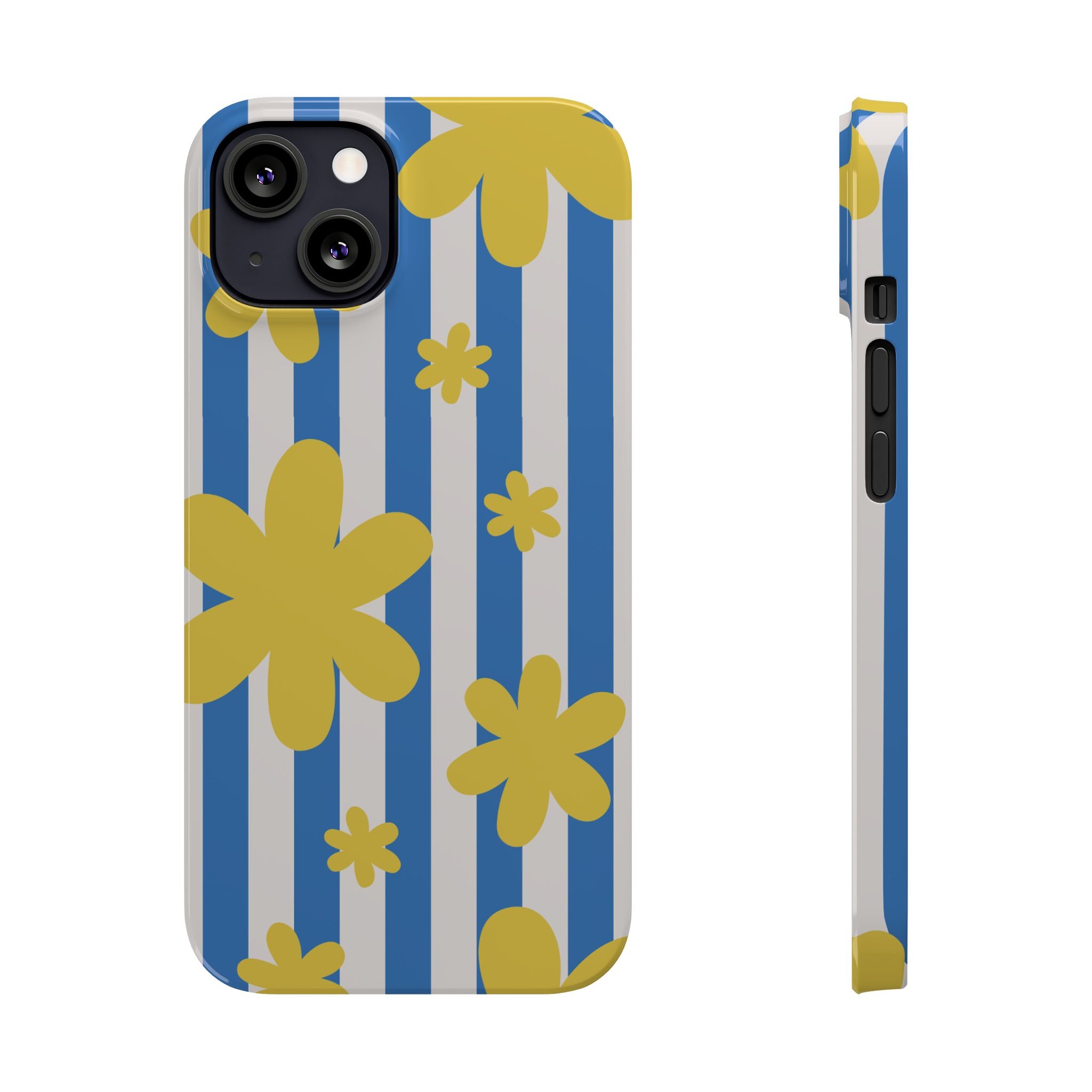Retro Blue Stripes with Yellow Flower Pattern