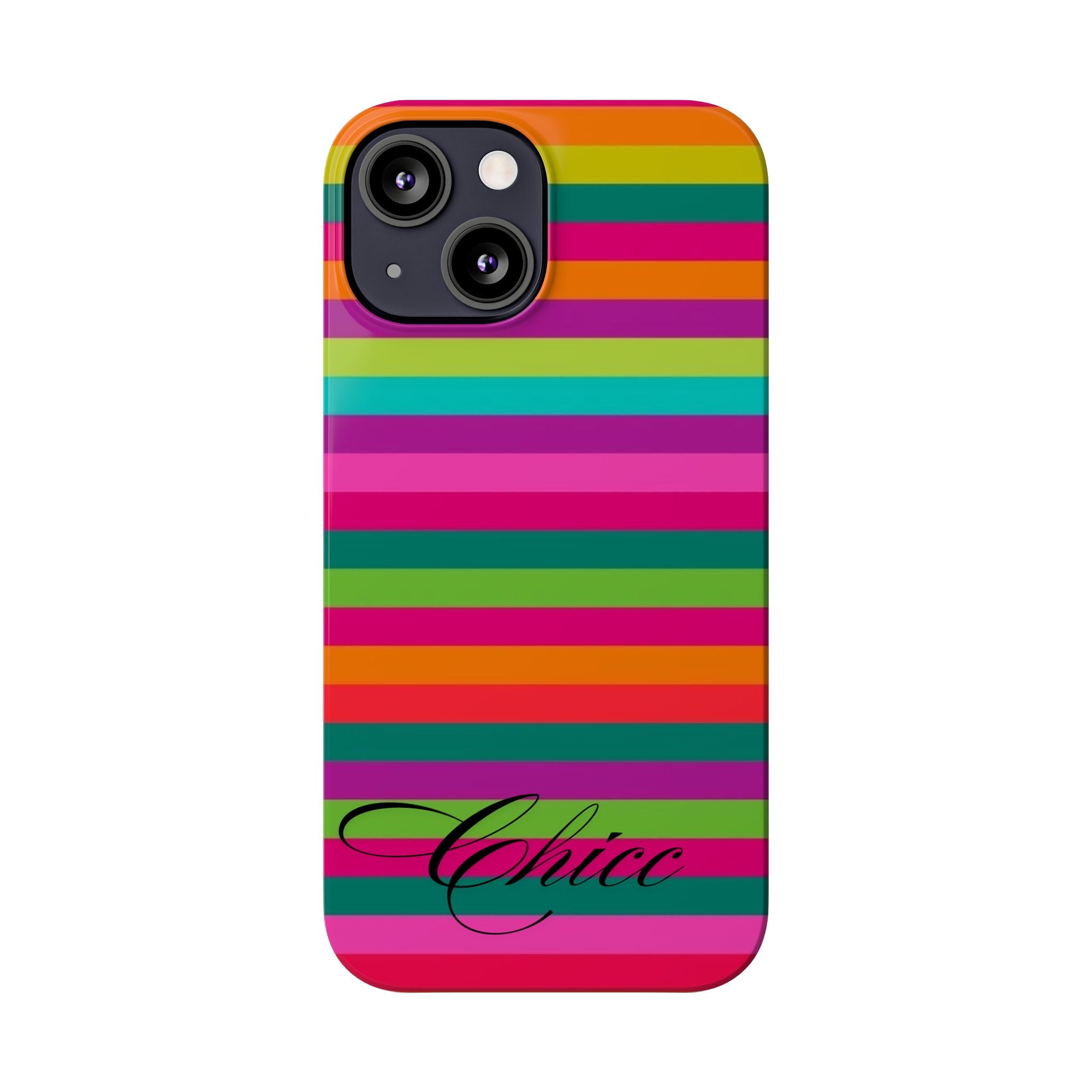Chic Stripes Slim Phone Case — Colorful Rainbow Stripe Monogram Phone Cover