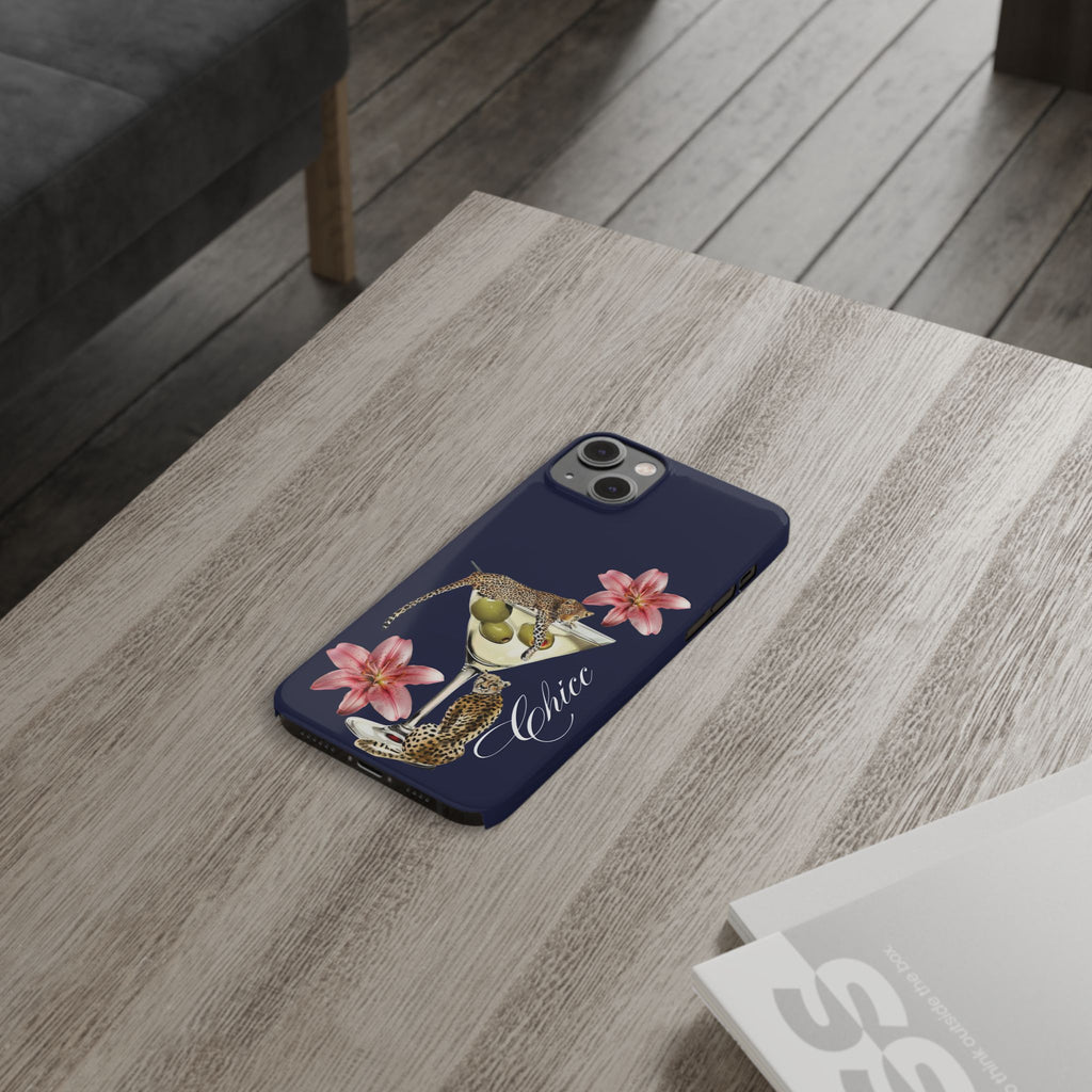 Heritage Cheetah Martini Slim Phone Case — Floral Cocktail Design