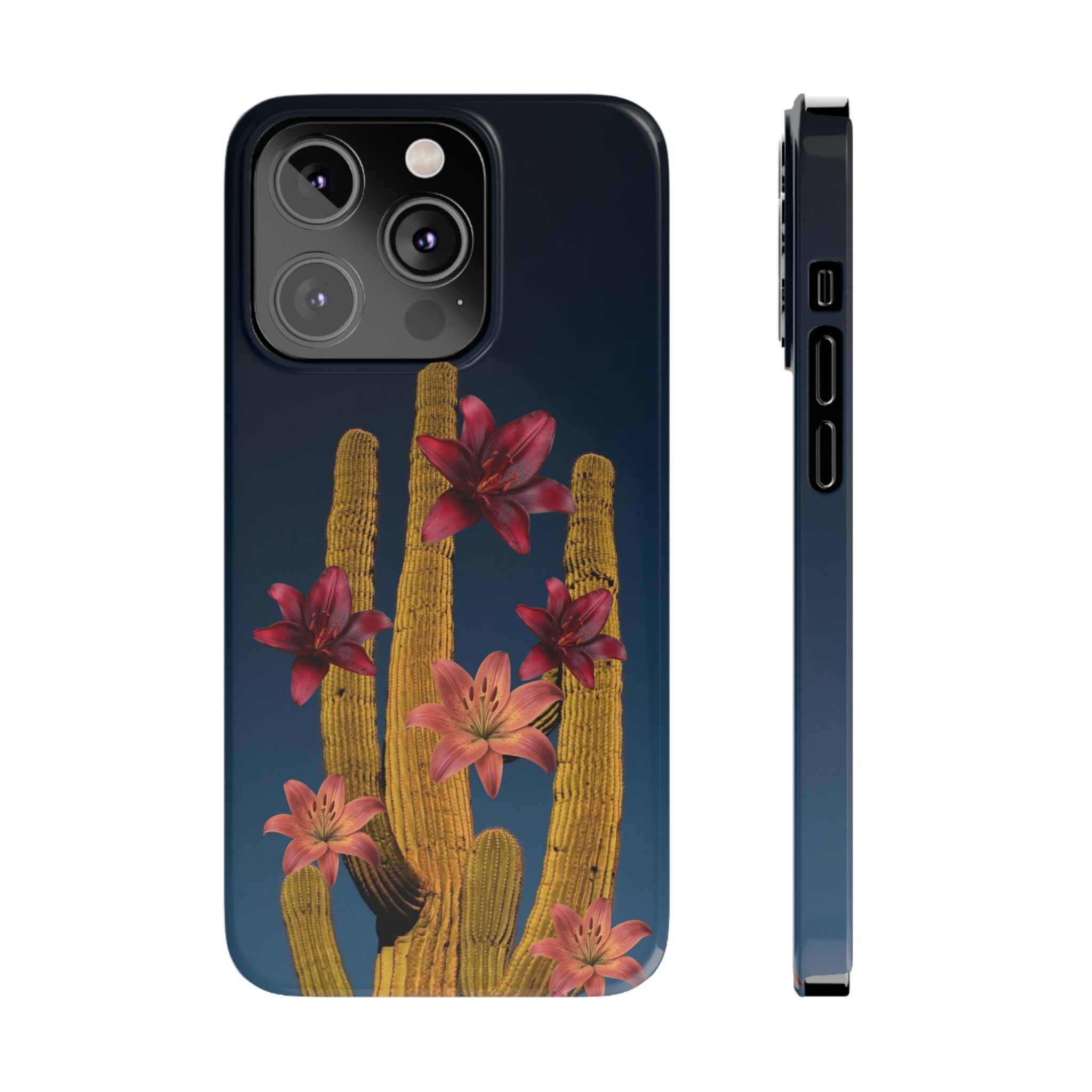 Cactus Bloom Slim Phone Case — Desert Floral Night Design