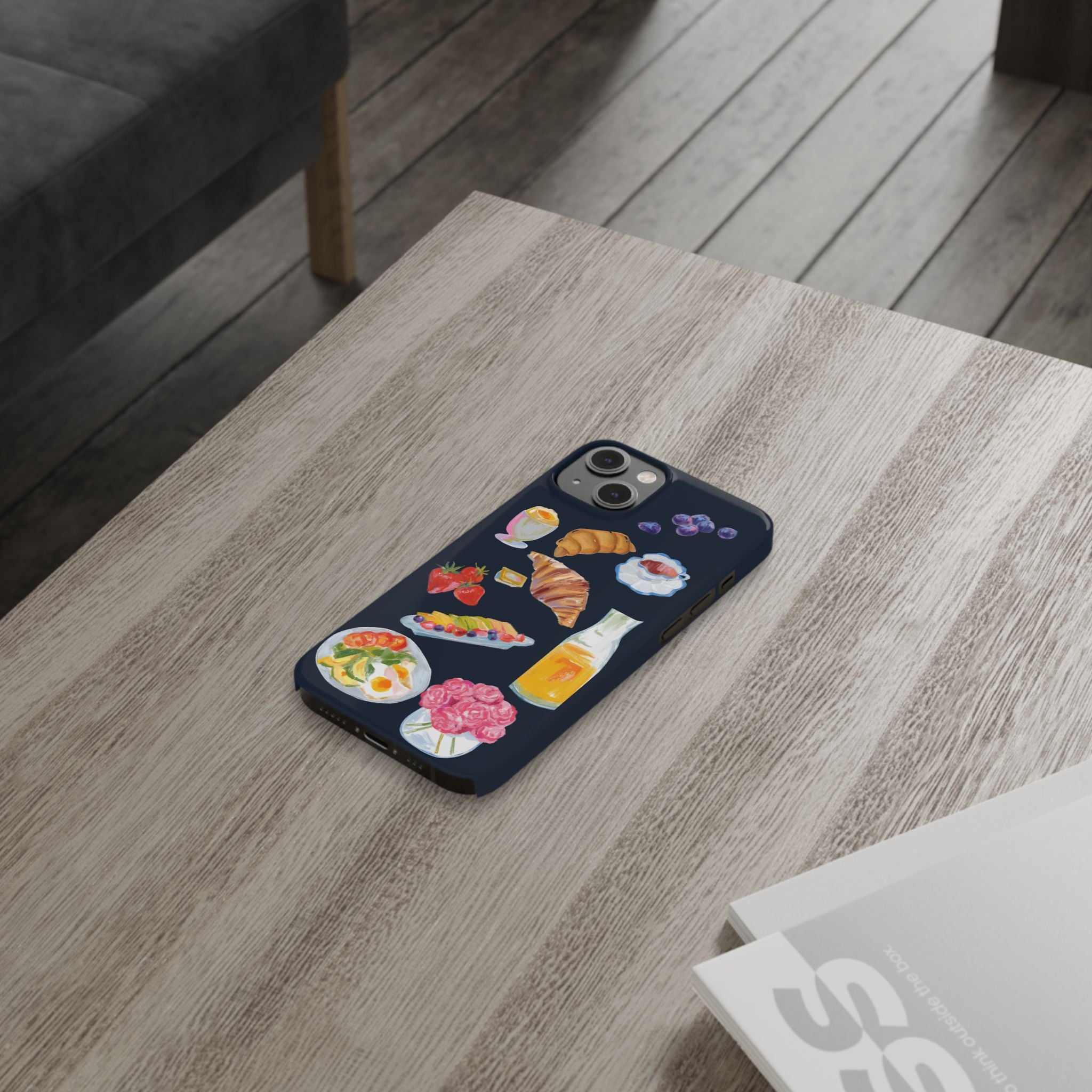 Brunch Icons Slim Phone Case — Croissant, Eggs & Juice Breakfast Design
