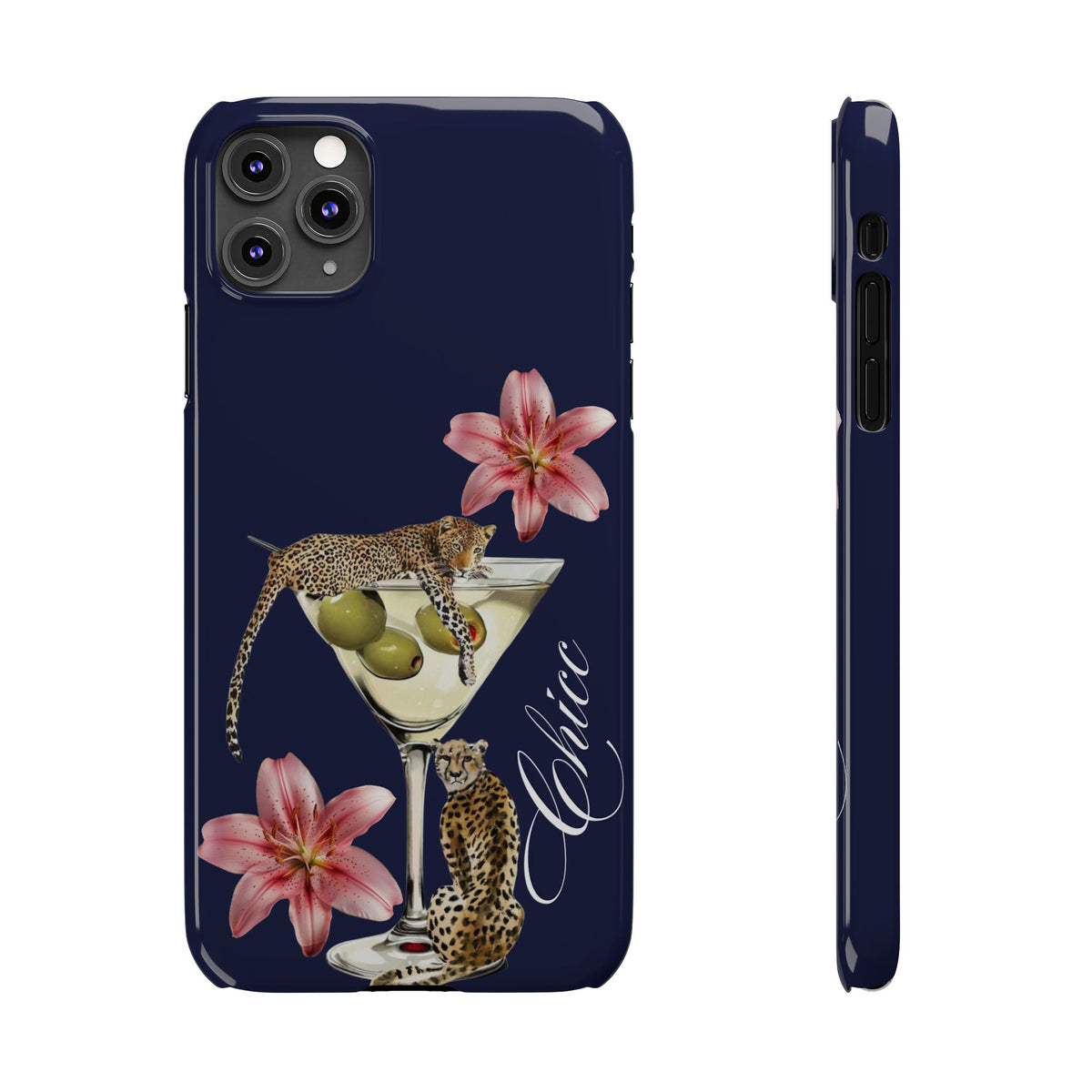 Heritage Cheetah Martini Slim Phone Case — Floral Cocktail Design