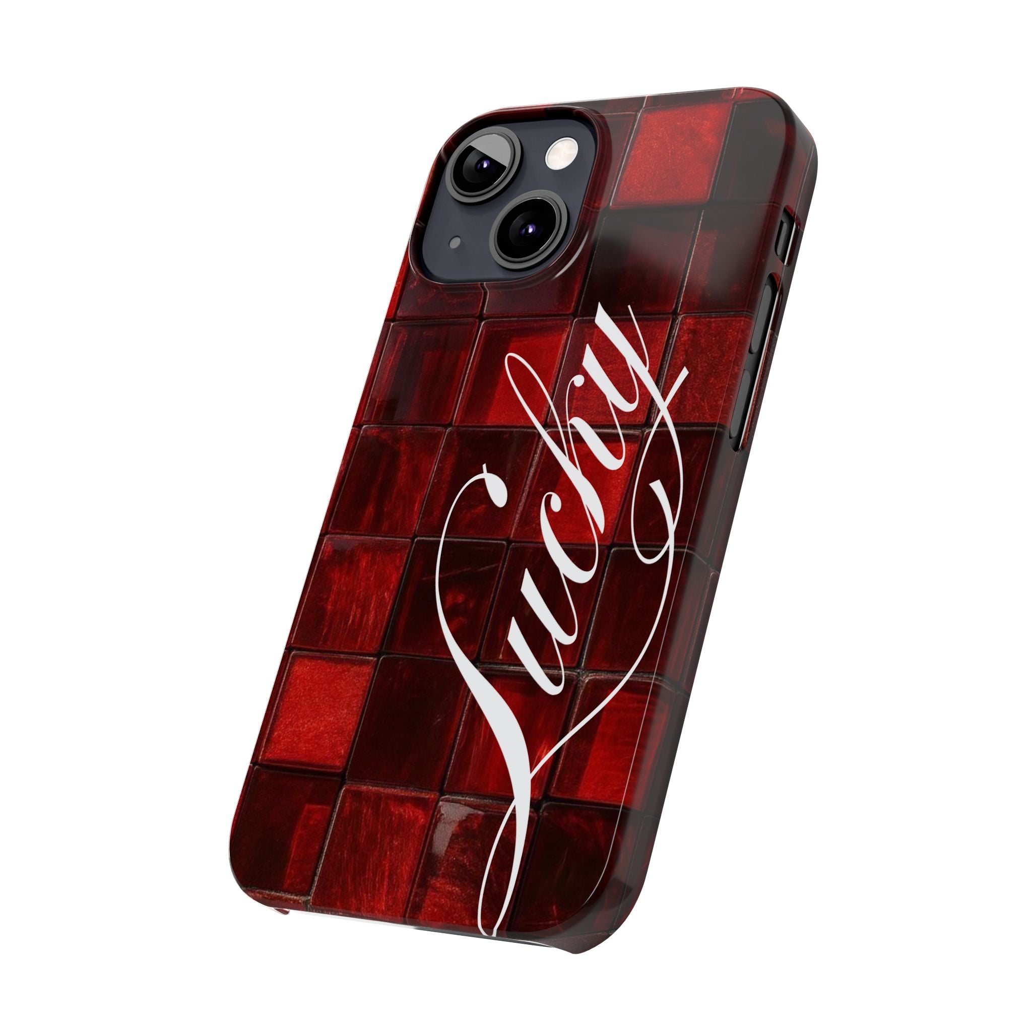 Red Mosaic 'Lucky' Slim Phone Case — Stylish Script Protective Cover