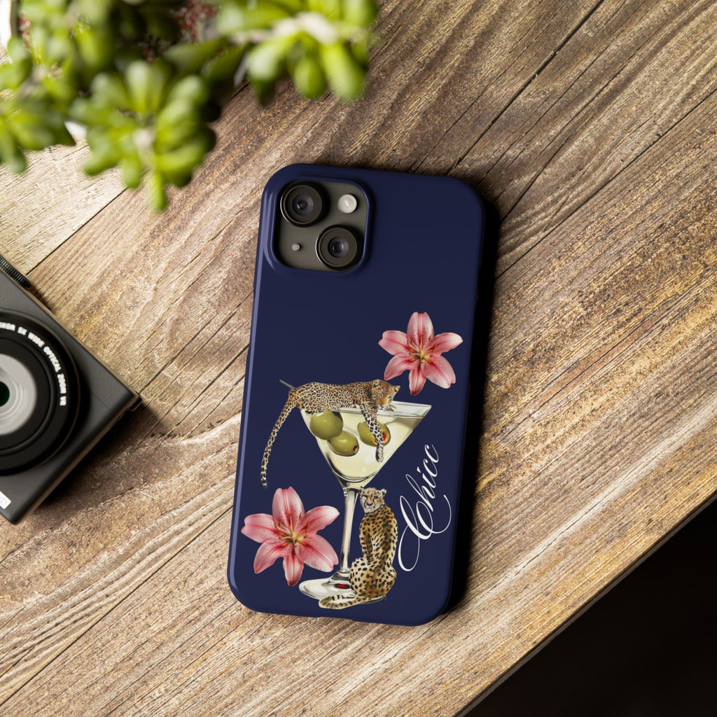 Heritage Cheetah Martini Slim Phone Case — Floral Cocktail Design