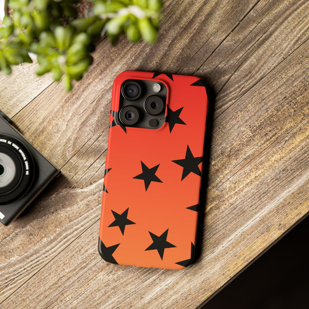 Star Pattern Slim Phone Case — Gradient Orange Red with Black Stars