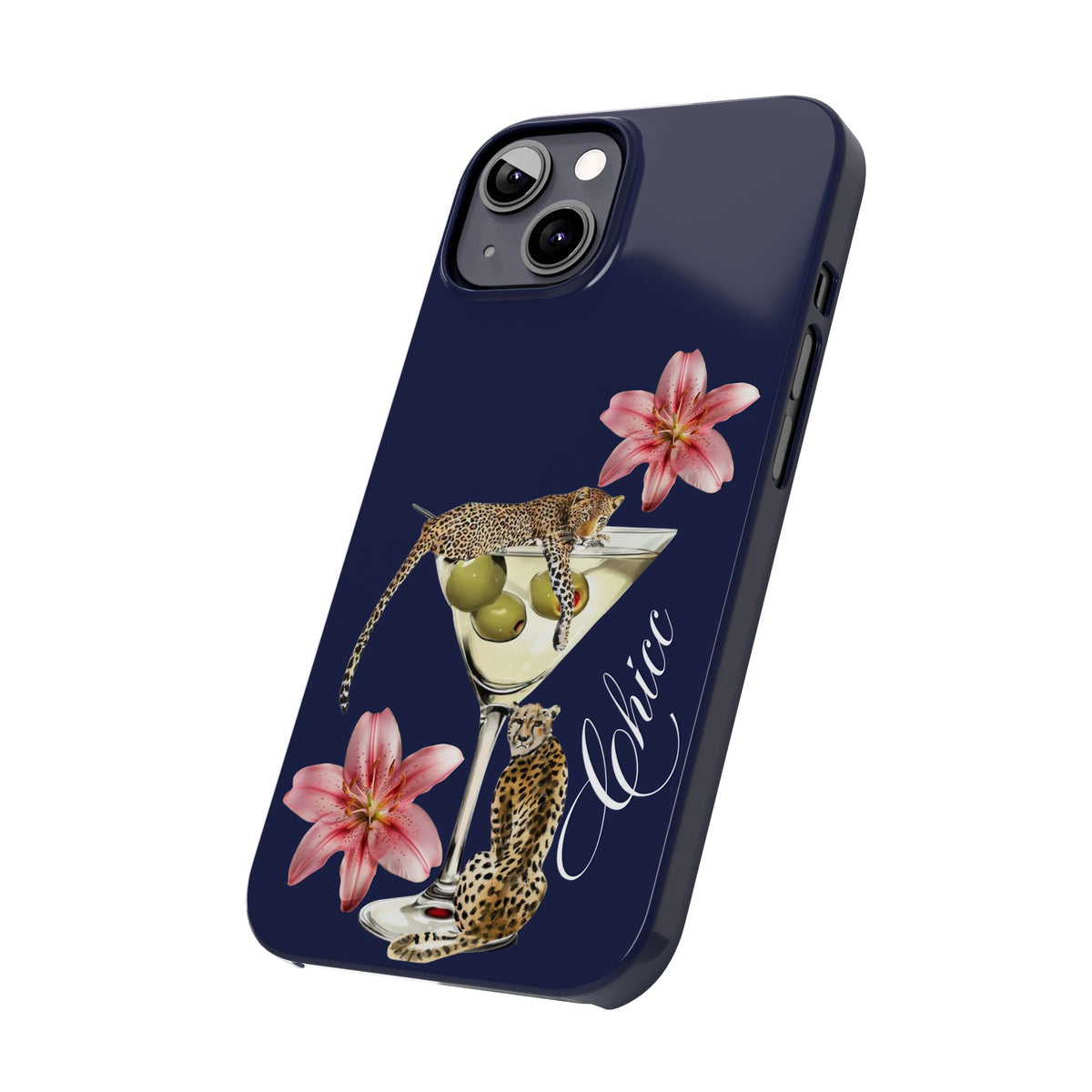 Heritage Cheetah Martini Slim Phone Case — Floral Cocktail Design
