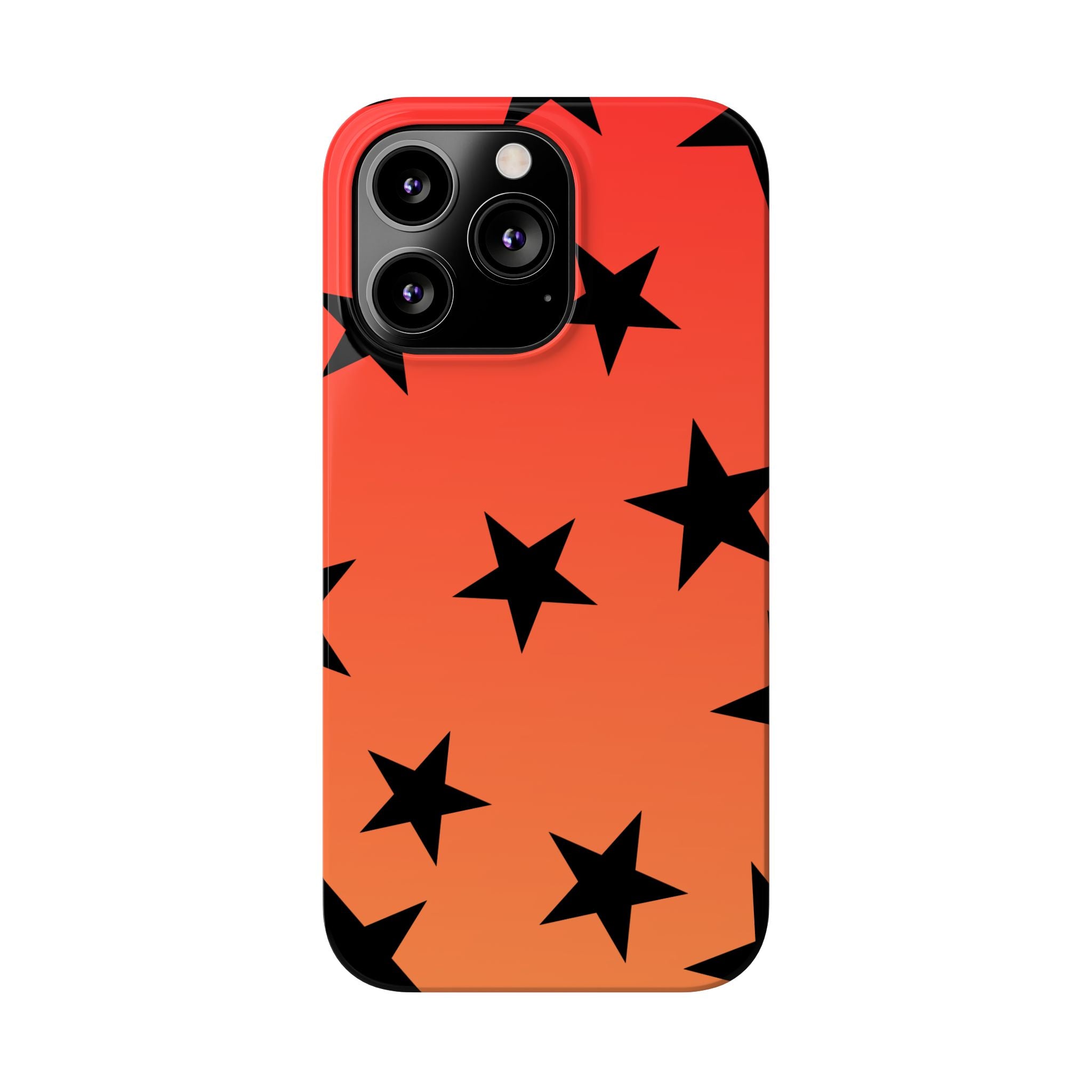 Star Pattern Slim Phone Case — Gradient Orange Red with Black Stars