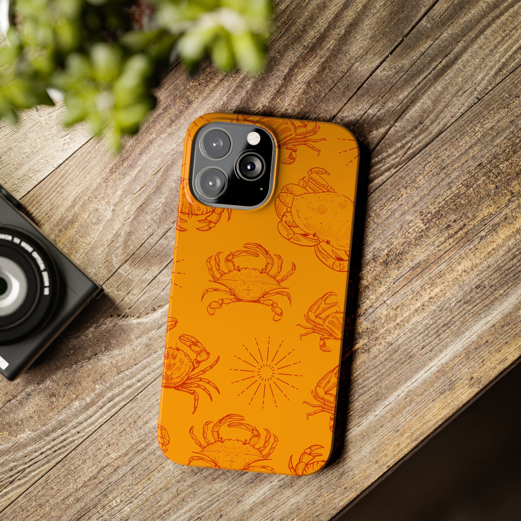 Crab Pattern Slim Phone Case — Orange Nautical Beach Vibe