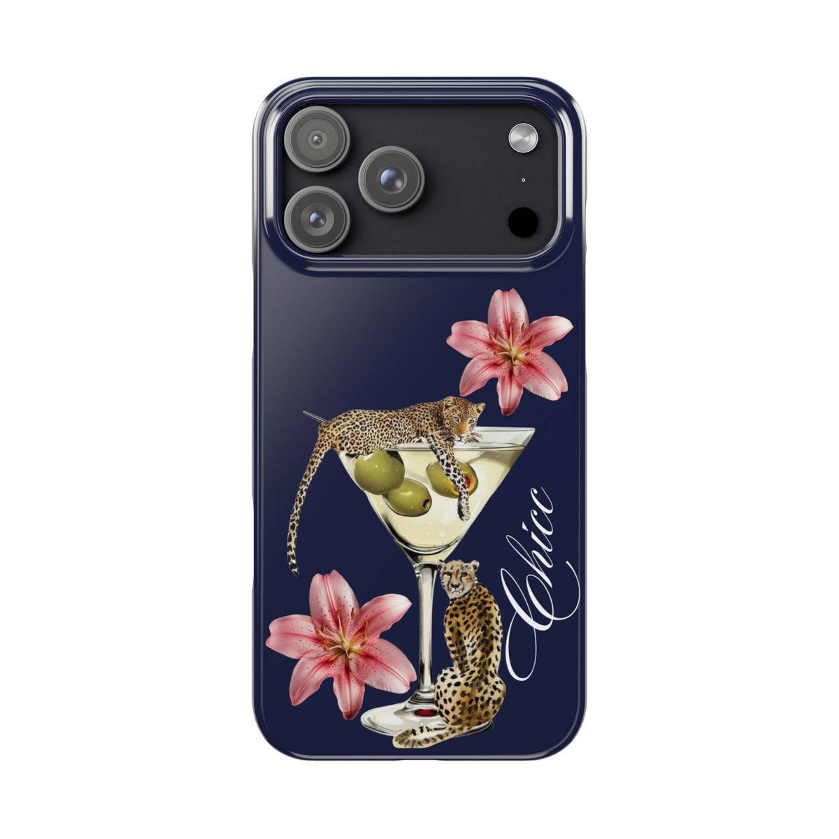 Heritage Cheetah Martini Slim Phone Case — Floral Cocktail Design