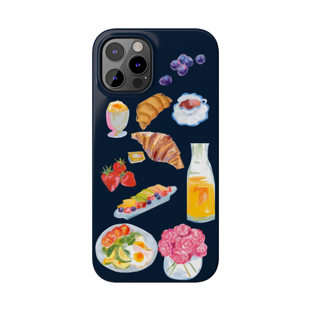 Brunch Icons Slim Phone Case — Croissant, Eggs & Juice Breakfast Design