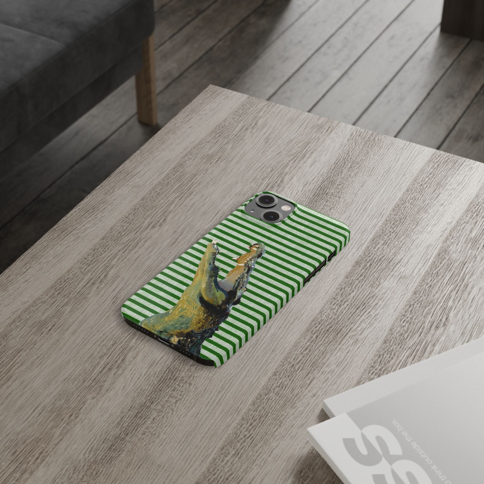 Alligator Stripes Slim Phone Case — Green Striped Gator Design