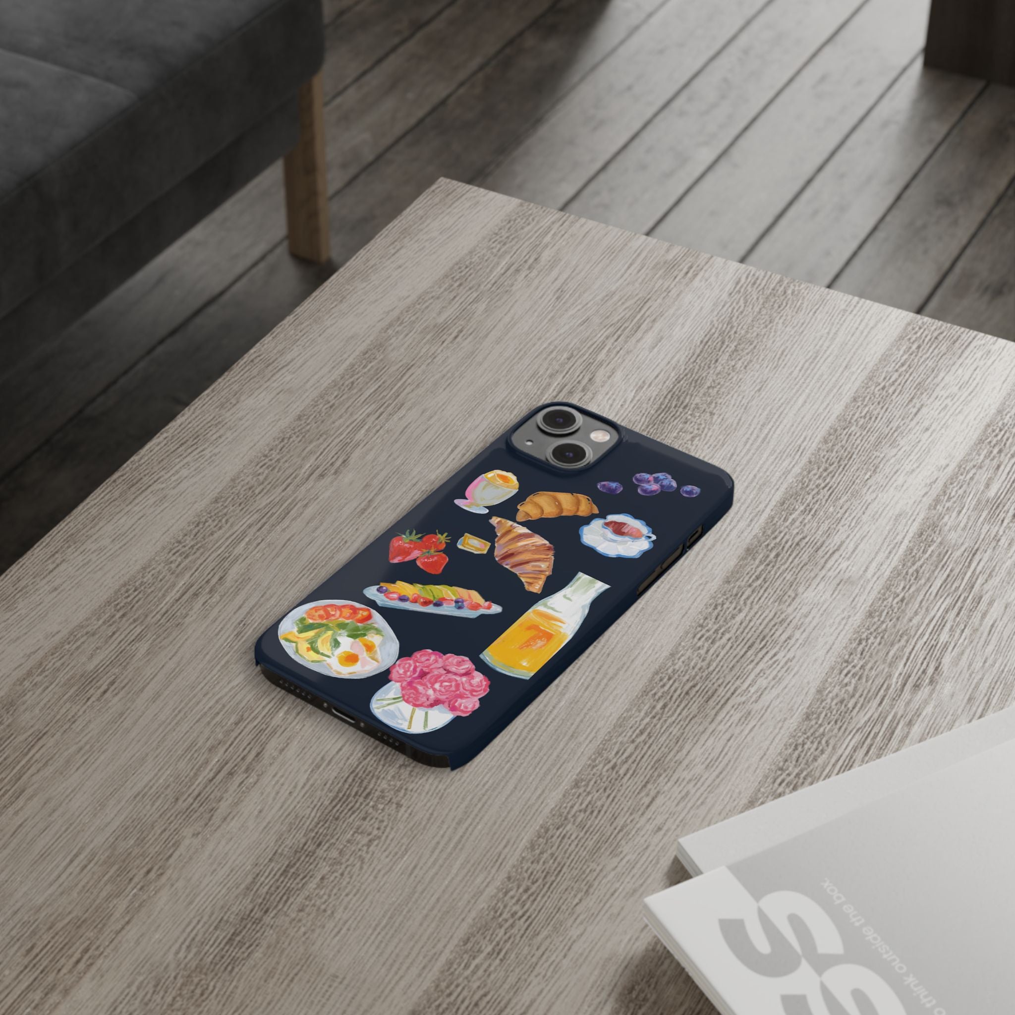 Brunch Icons Slim Phone Case — Croissant, Eggs & Juice Breakfast Design