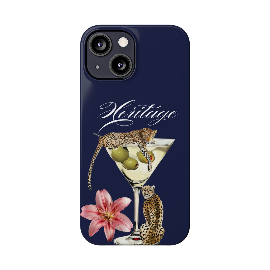 Heritage Cheetah Martini Slim Phone Case — Floral Cocktail Design
