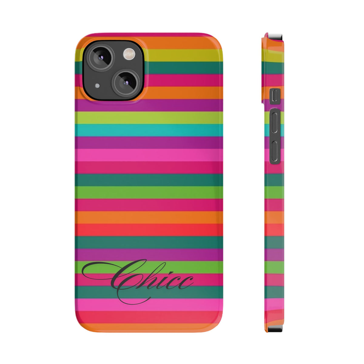 Chic Stripes Slim Phone Case — Colorful Rainbow Stripe Monogram Phone Cover
