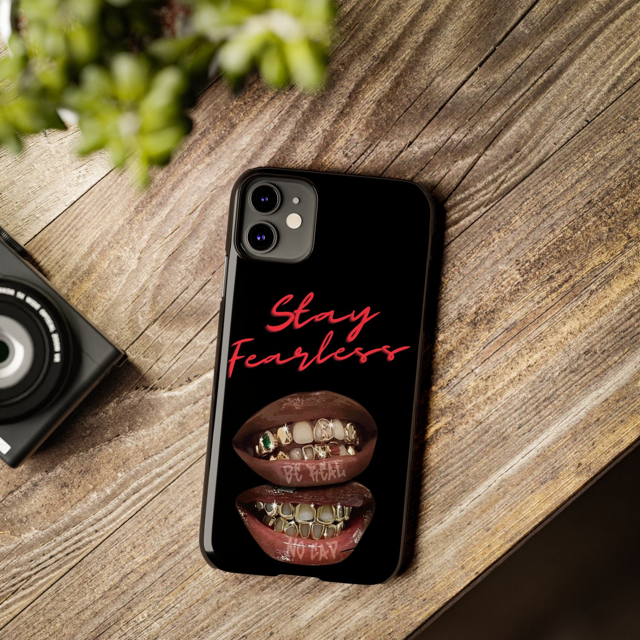 Stay Fearless Slim Phone Case — Bold Lip & Grillz Design