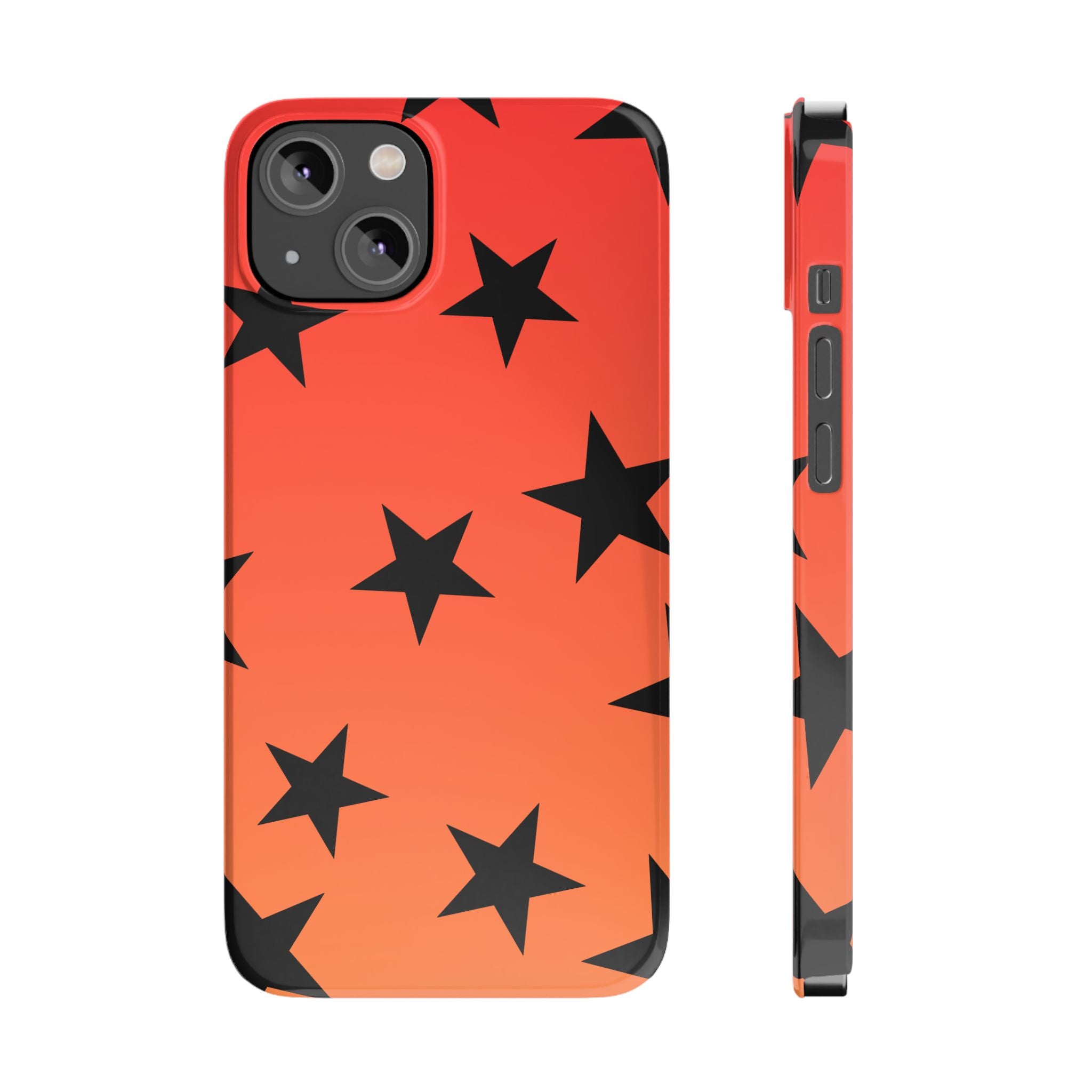 Star Pattern Slim Phone Case — Gradient Orange Red with Black Stars