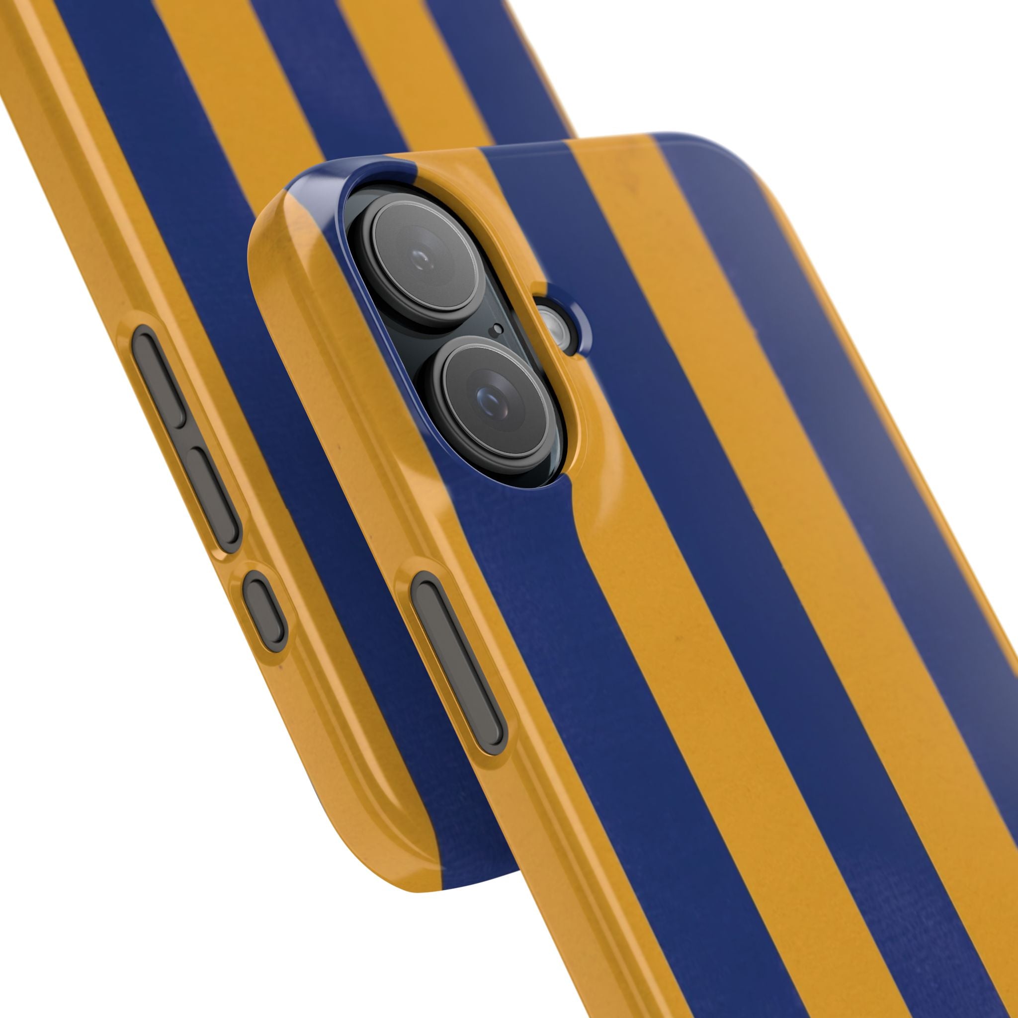 Striped Navy & Gold Slim Phone Case — "Chicc" Script Accent