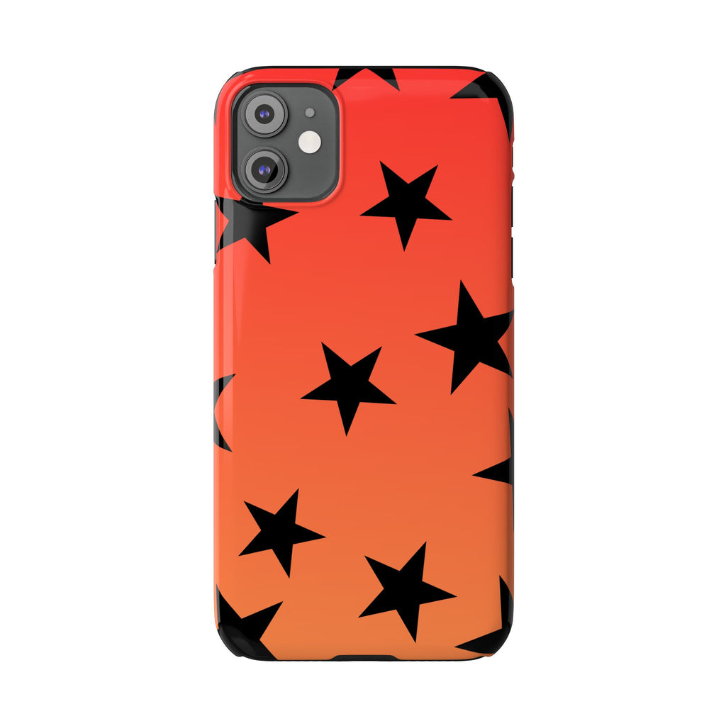 Star Pattern Slim Phone Case — Gradient Orange Red with Black Stars