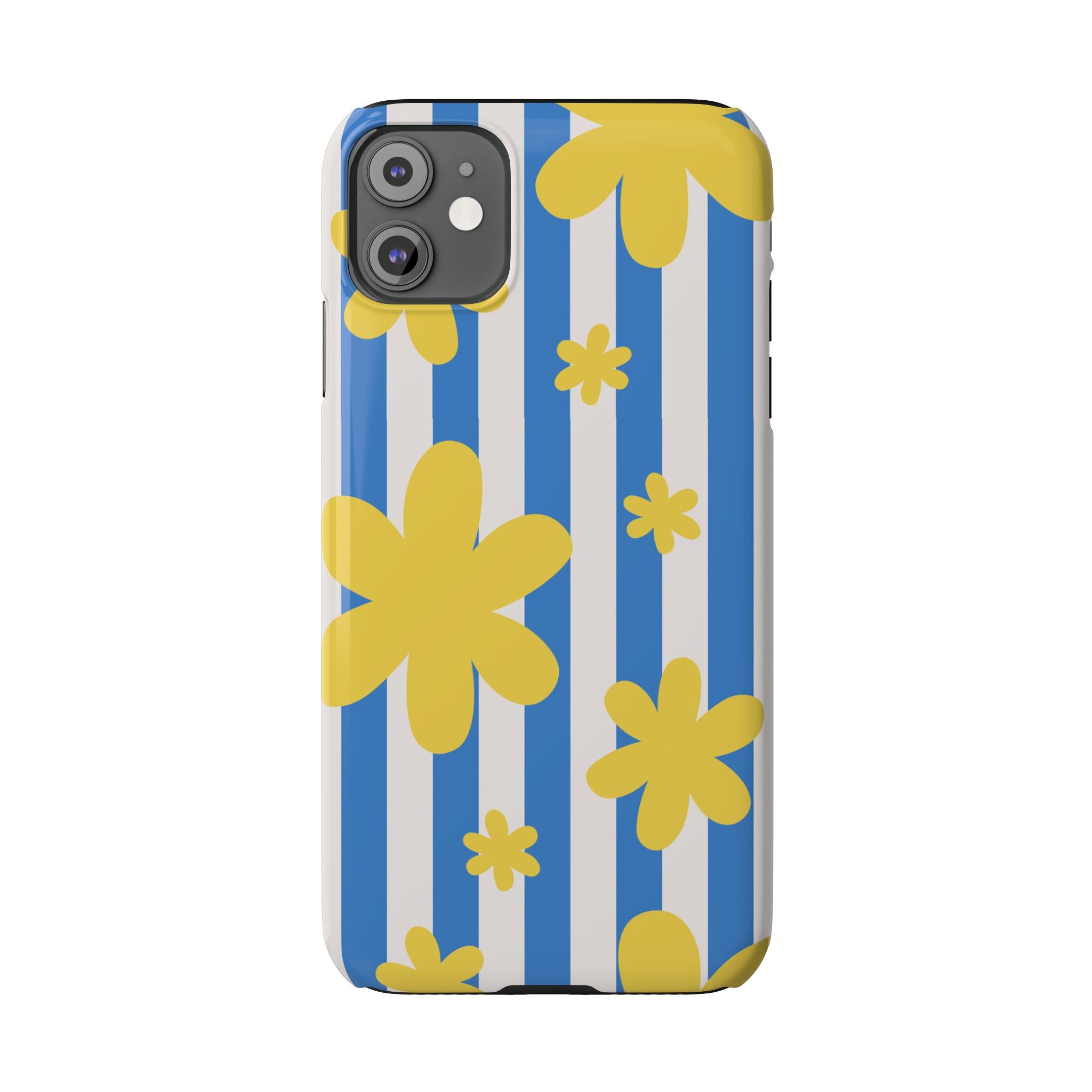 Retro Blue Stripes with Yellow Flower Pattern