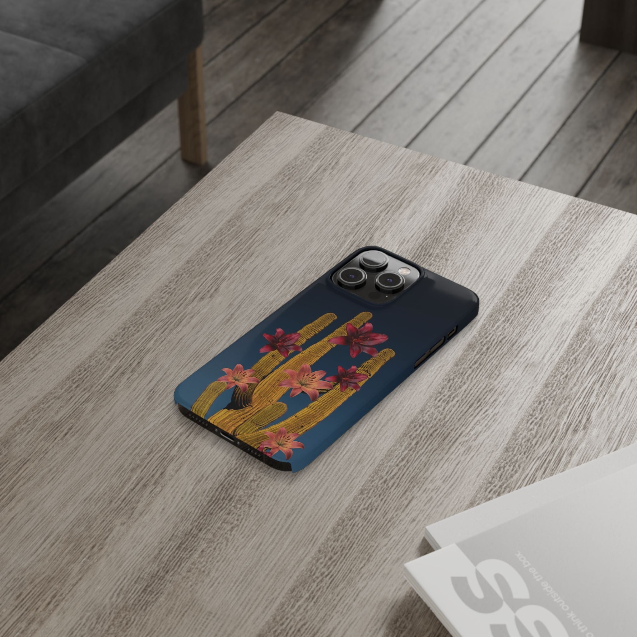 Cactus Bloom Slim Phone Case — Desert Floral Night Design