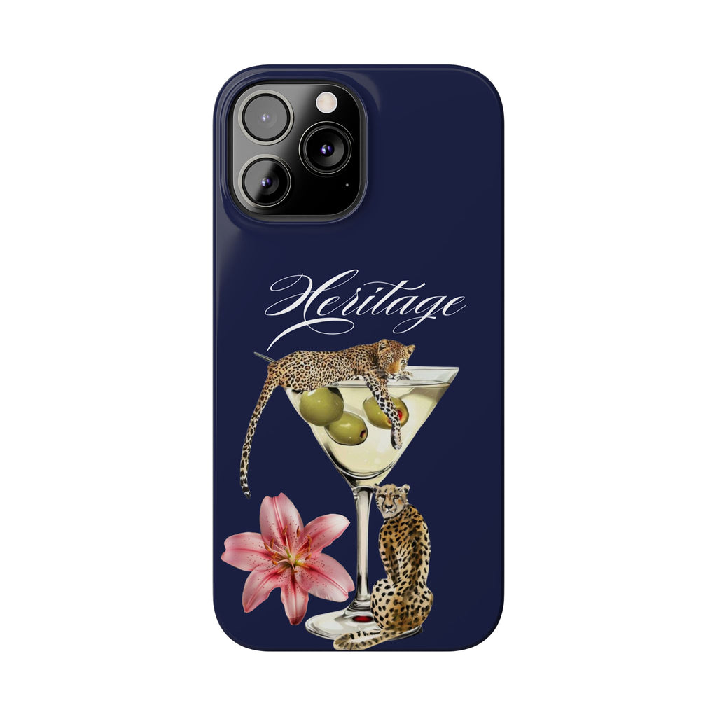 Heritage Cheetah Martini Slim Phone Case — Floral Cocktail Design