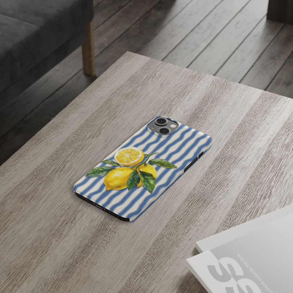 Lemon Stripe Slim Phone Case – Hand-Painted Citrus Design