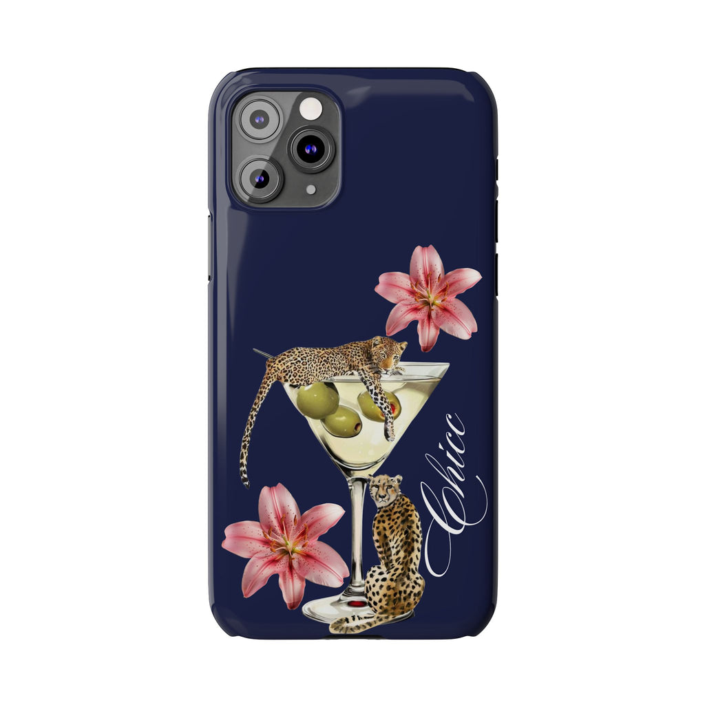 Heritage Cheetah Martini Slim Phone Case — Floral Cocktail Design