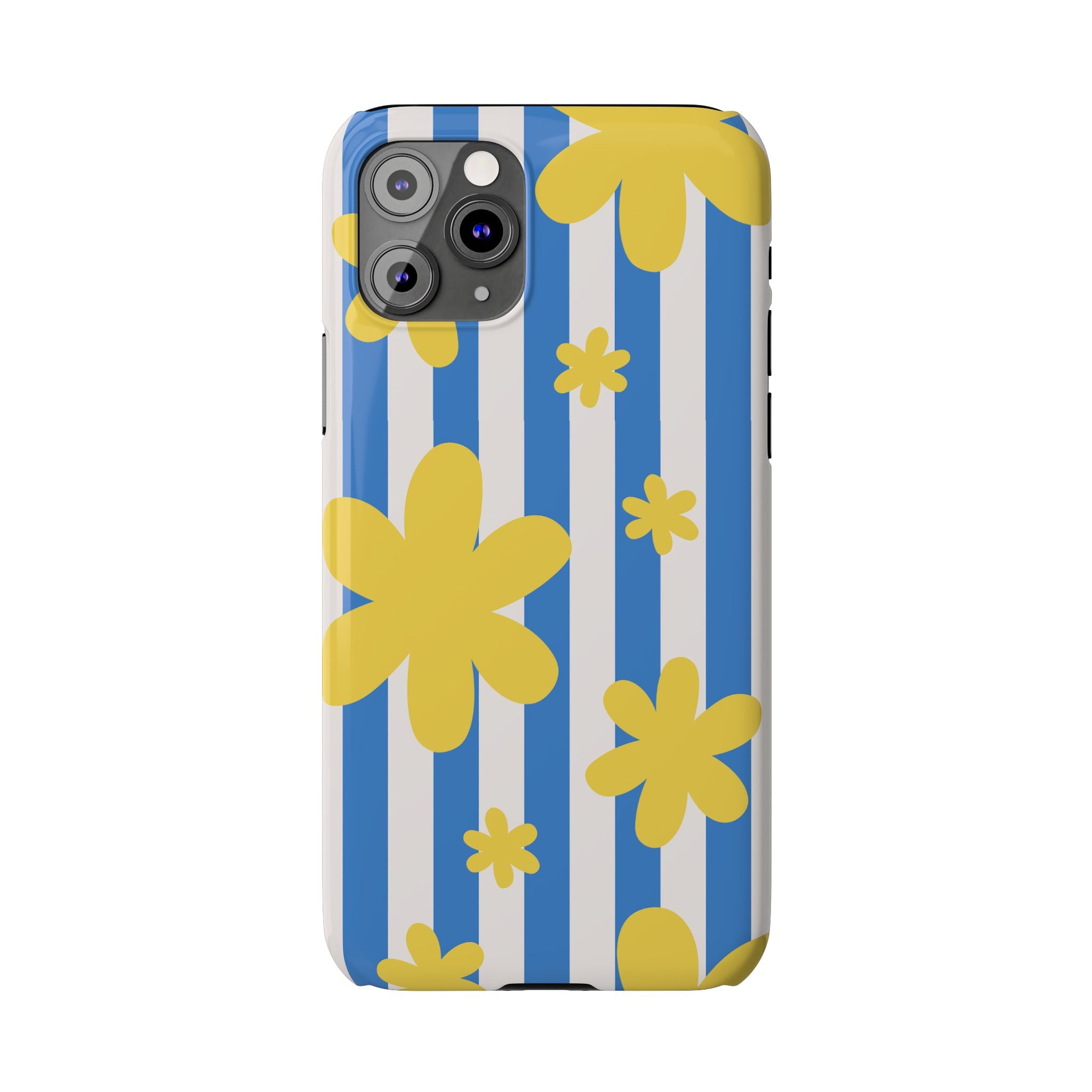 Retro Blue Stripes with Yellow Flower Pattern