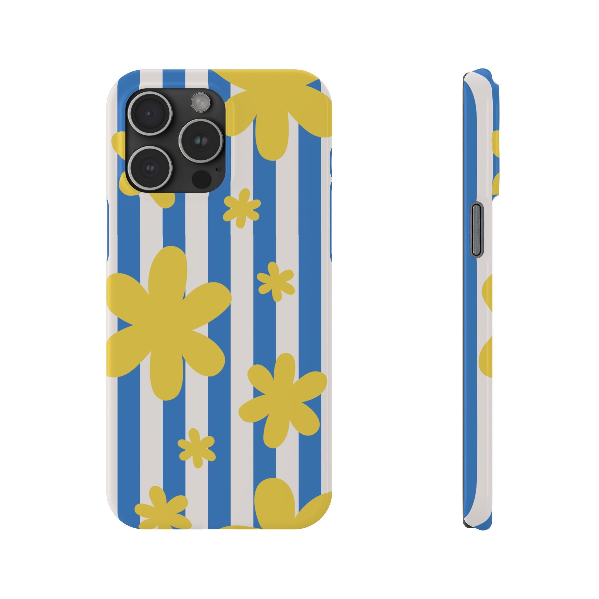 Retro Blue Stripes with Yellow Flower Pattern