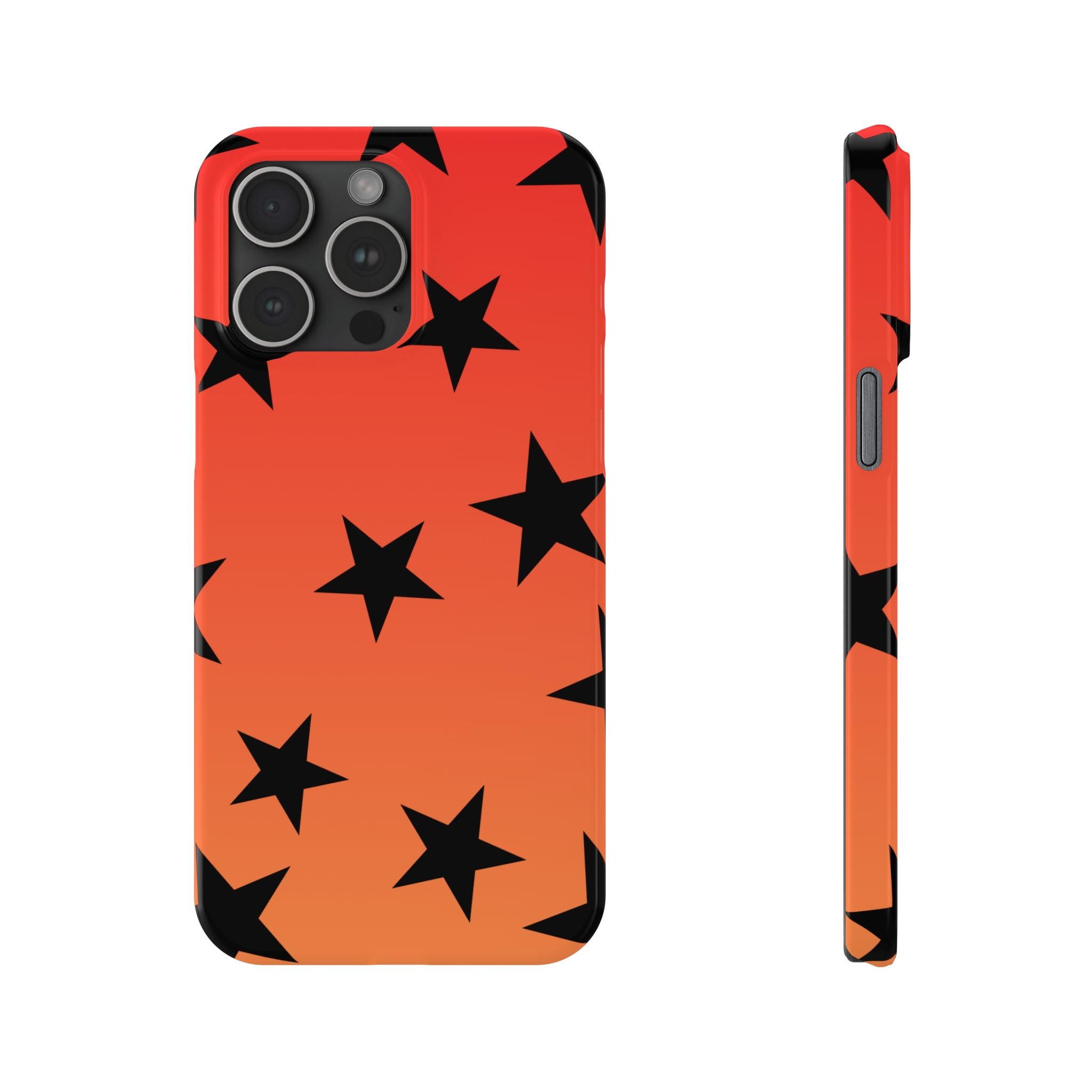 Star Pattern Slim Phone Case — Gradient Orange Red with Black Stars