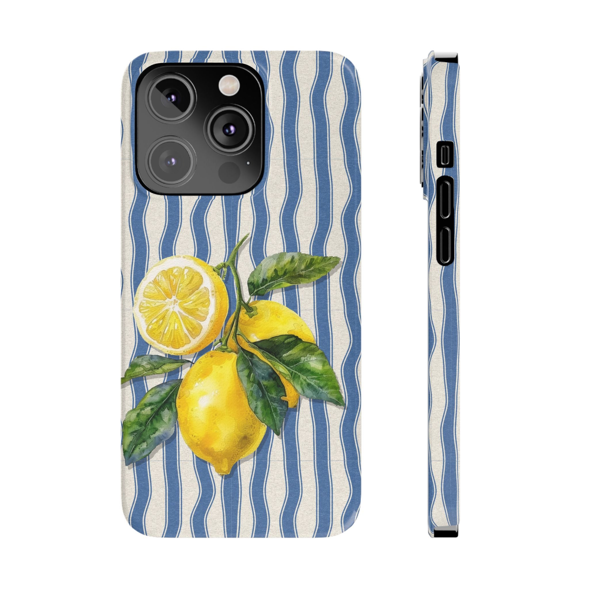 Lemon Stripe Slim Phone Case – Hand-Painted Citrus Design