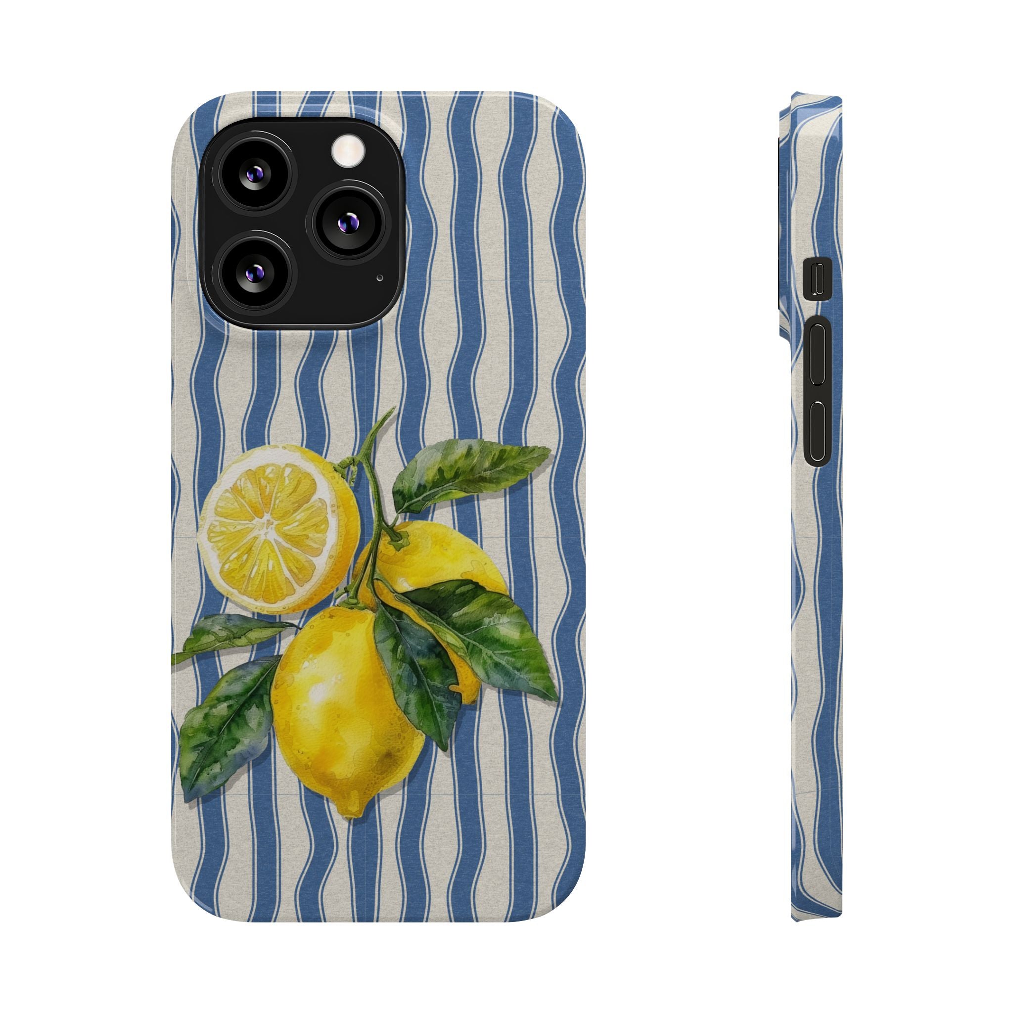 Lemon Stripe Slim Phone Case – Hand-Painted Citrus Design