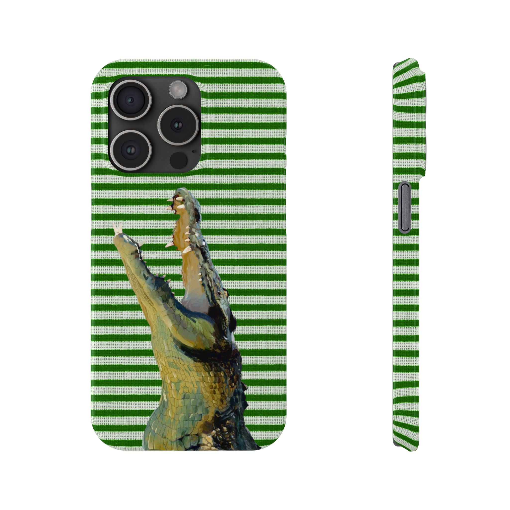 Alligator Stripes Slim Phone Case — Green Striped Gator Design